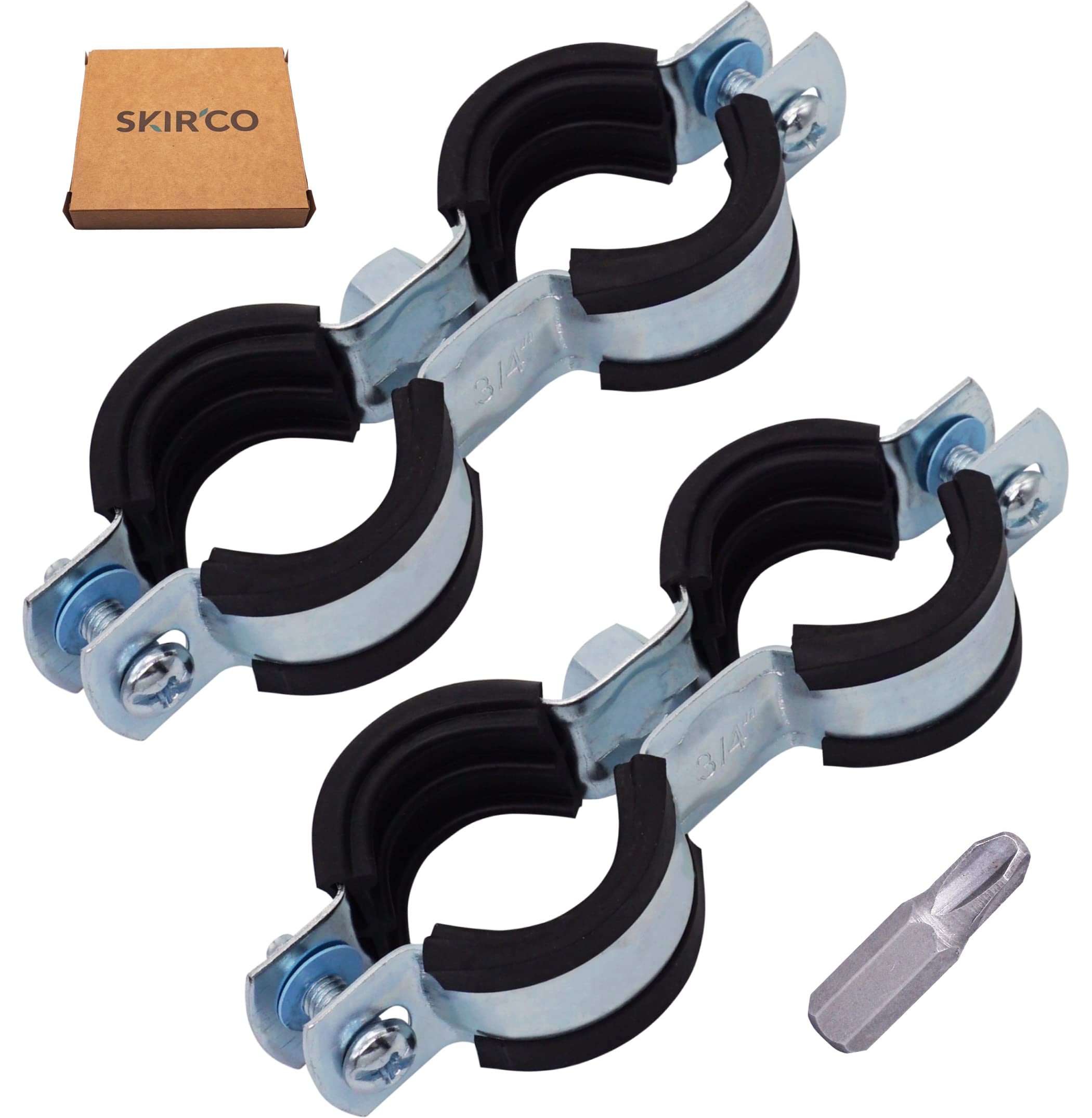 SKIR'CO (2 pcs) Double Pipe Brackets with Rubber Linings for 26-30 mm Pipes, Pipe Clamps, Pipe Supports for Wall and Ceiling Mounting - Image 2