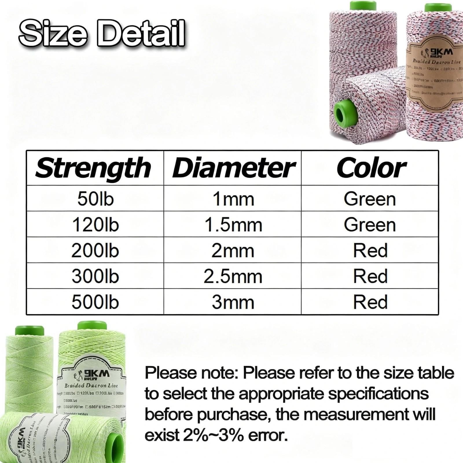 Cuerda trenzada de Dacron para cometas de 50 libras ~ 200 libras, cuerda de poliéster de baja elasticidad de 1 mm ~ 2 mm, cuerda resistente para exteriores (300 pies / 304 m)