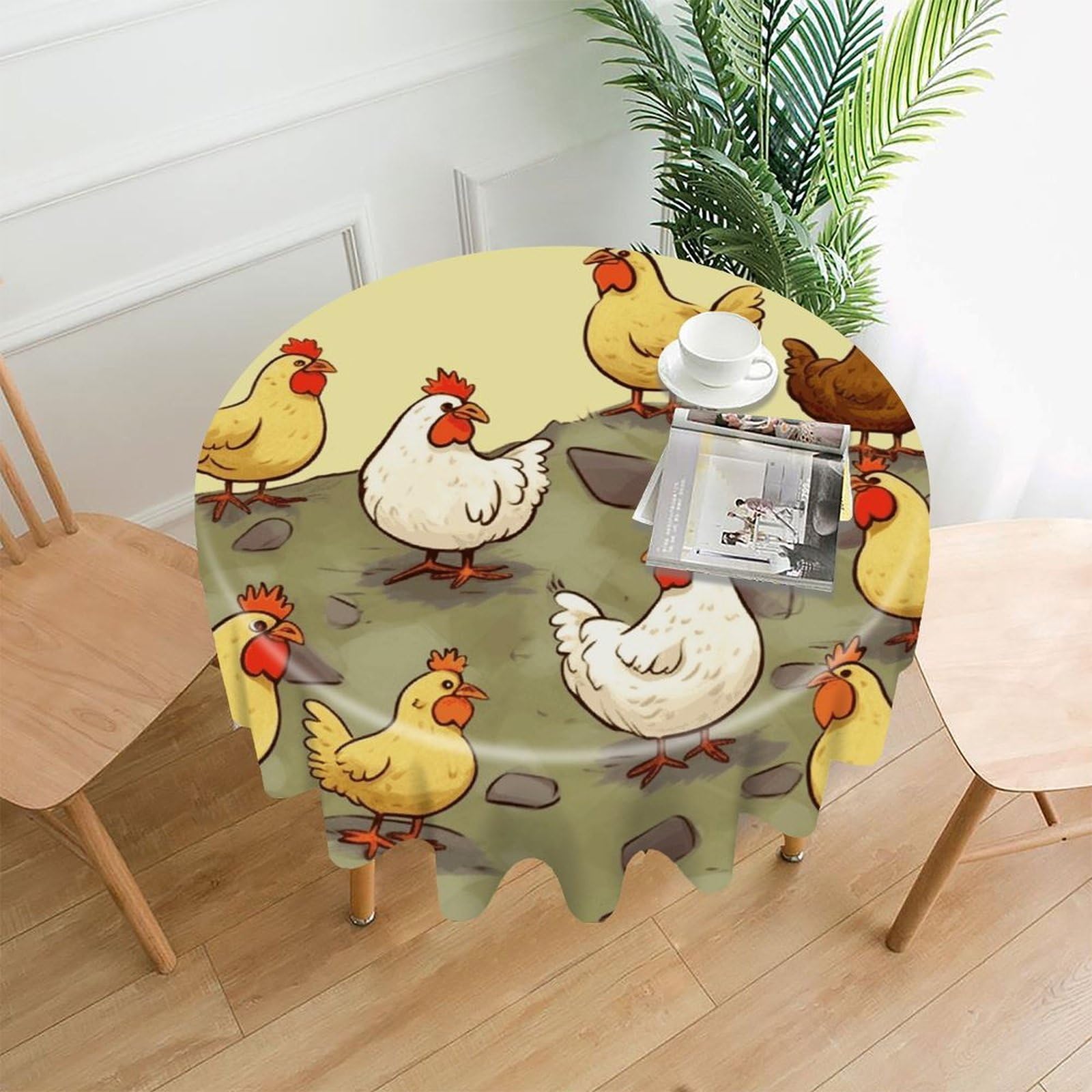 FekiLoot A Brood of Chickens Round Tablecloth Cover 60 Inch Wrinkle Free Washable Polyester Fabric Table Cover Decorative Round Table Cloth for Home Dining Kitchen Party Farmhouse