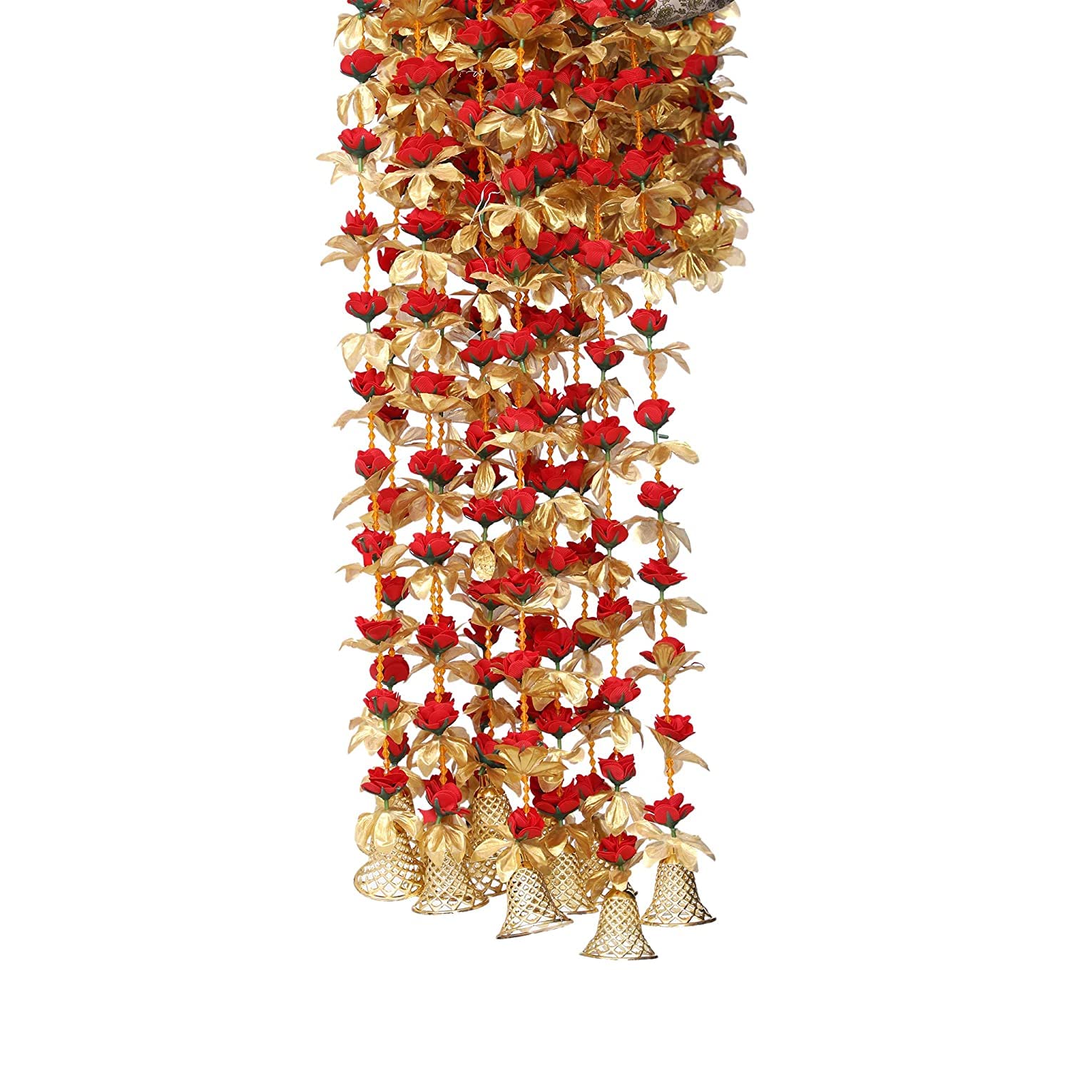 Guirlande fleurs artificielles haut de gamme rouge doré 155 cm décor de prestige