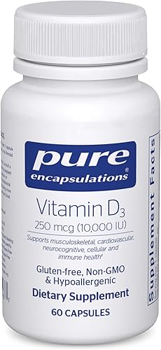 Pure Encapsulations Vitamina D3 250 mcg (10,000 UI) - Suplemento para apoyar la salud de los huesos, articulaciones, senos, corazón, colon y sistema