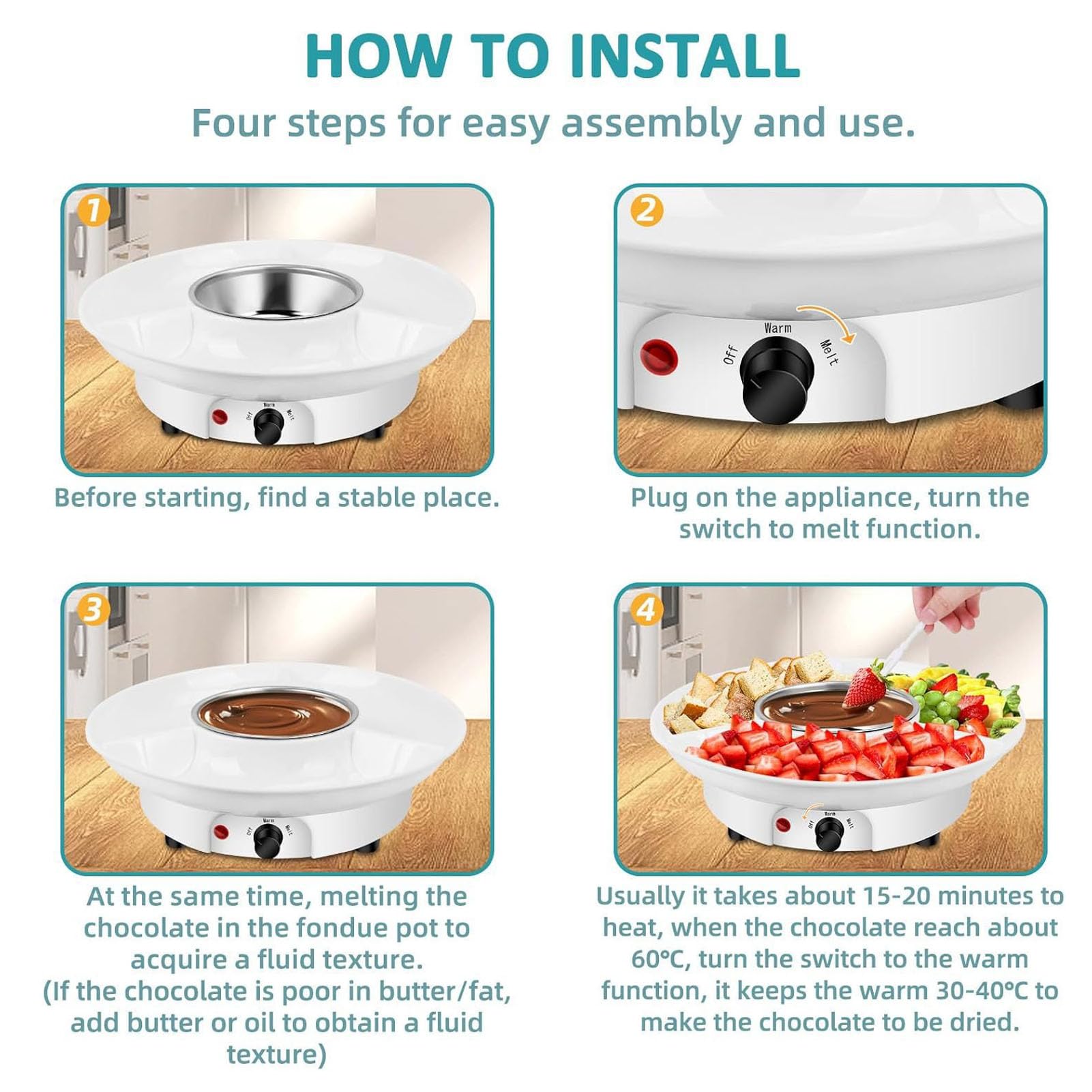 Pot à Fondue électrique au Chocolat, Chauffe-chocolat Fondant, Pot à Fondue au Fromage Fondu, Appareil à électrique pour Rendez-vous Nocturne, Fête, Réchauffement (Prise UE 220V)