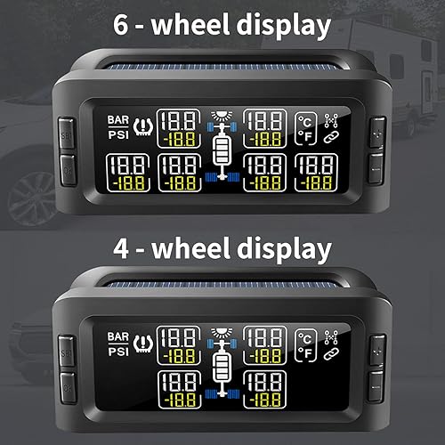 Miniatura 5 de Sistema de monitoreo de presión de neumáticos RV de 32 pulgadas con repetidor y 6 sensores 0-15 bar217 PSI 7 modos de alerta TPMS pantalla en tiempo