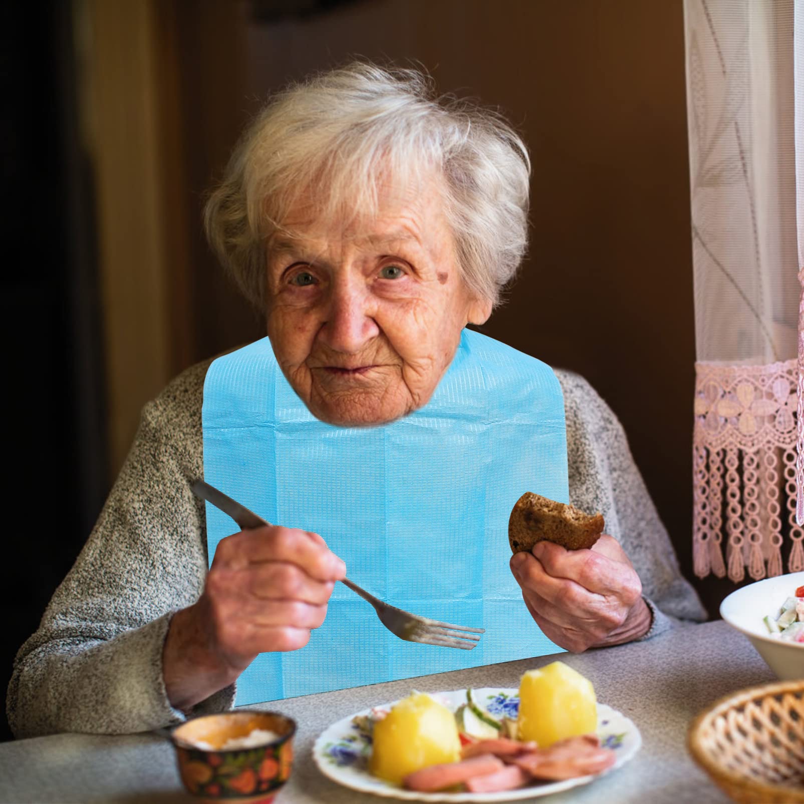 VICASKY Lätzchen für Erwachsene Tragbare PVC Esslätzchen mit Auffangschale Pflegeleicht 120 Stück für Pflegeheim Zubehör