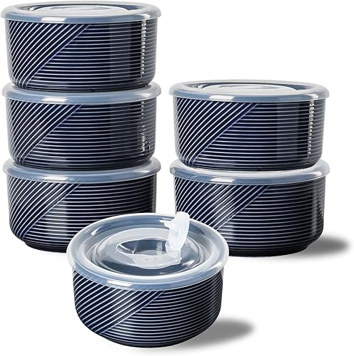 Miniatura 10 de Cuencos de cerámica con tapas: recipientes de almacenamiento de alimentos aptos para microondas de 20 onzas para sopa, ensalada, cereales, sobras