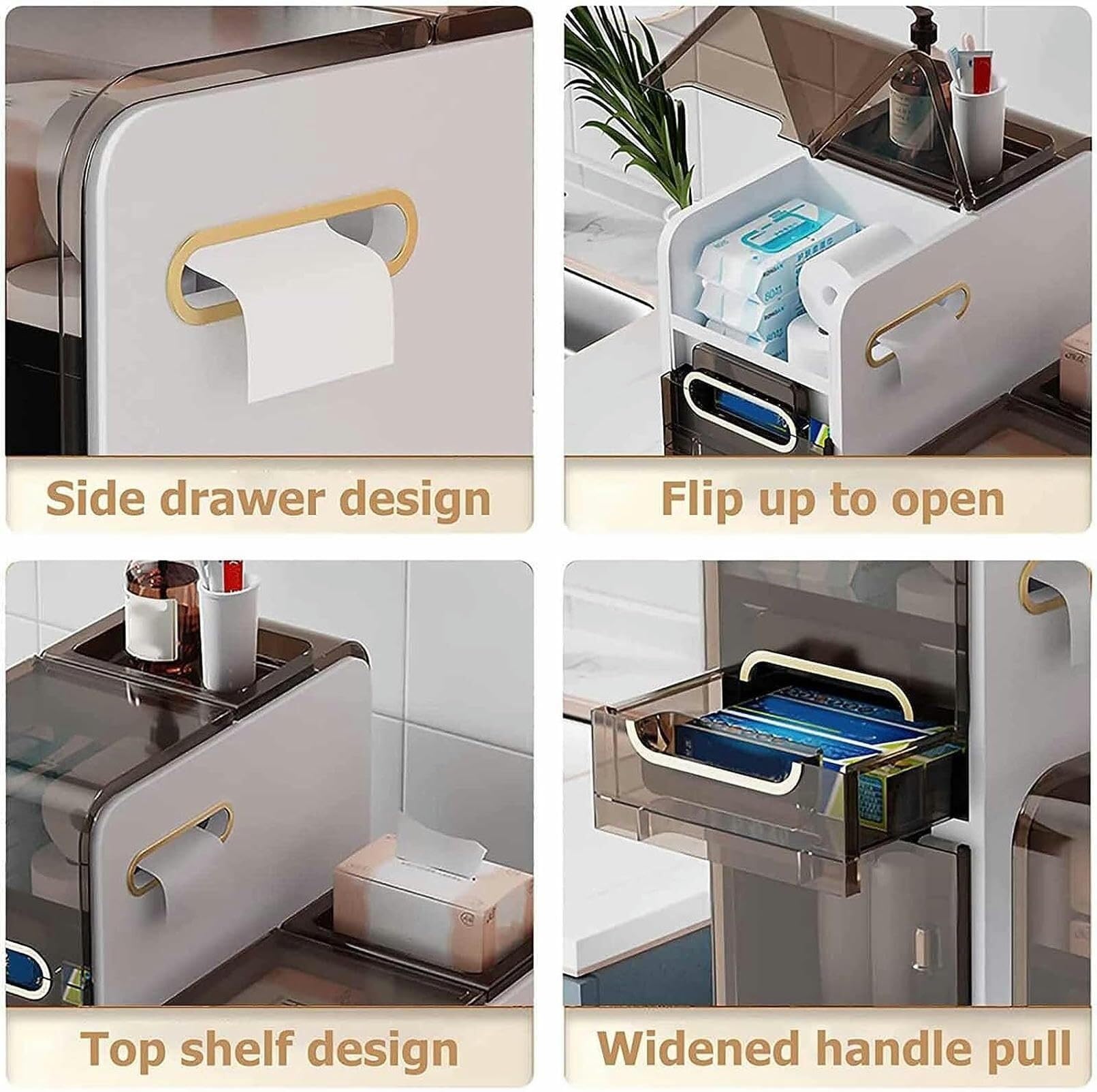 Organizador de piso para baño Delgado en Forma de Torre con cajones transparentes de Gran capacidad y portarrollos, unidad de almacenamiento Vertical para artículos esenc