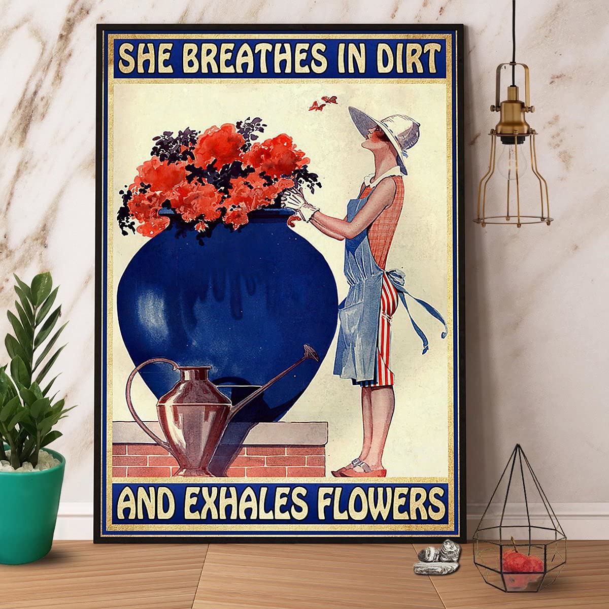 HOUVSSEN Tin Sign Retro Girl Gardening is Easily Distracted by Books and Plant Paper Poster Wall Art Decoration Home Kitchen Wall Decoration 8x12inch