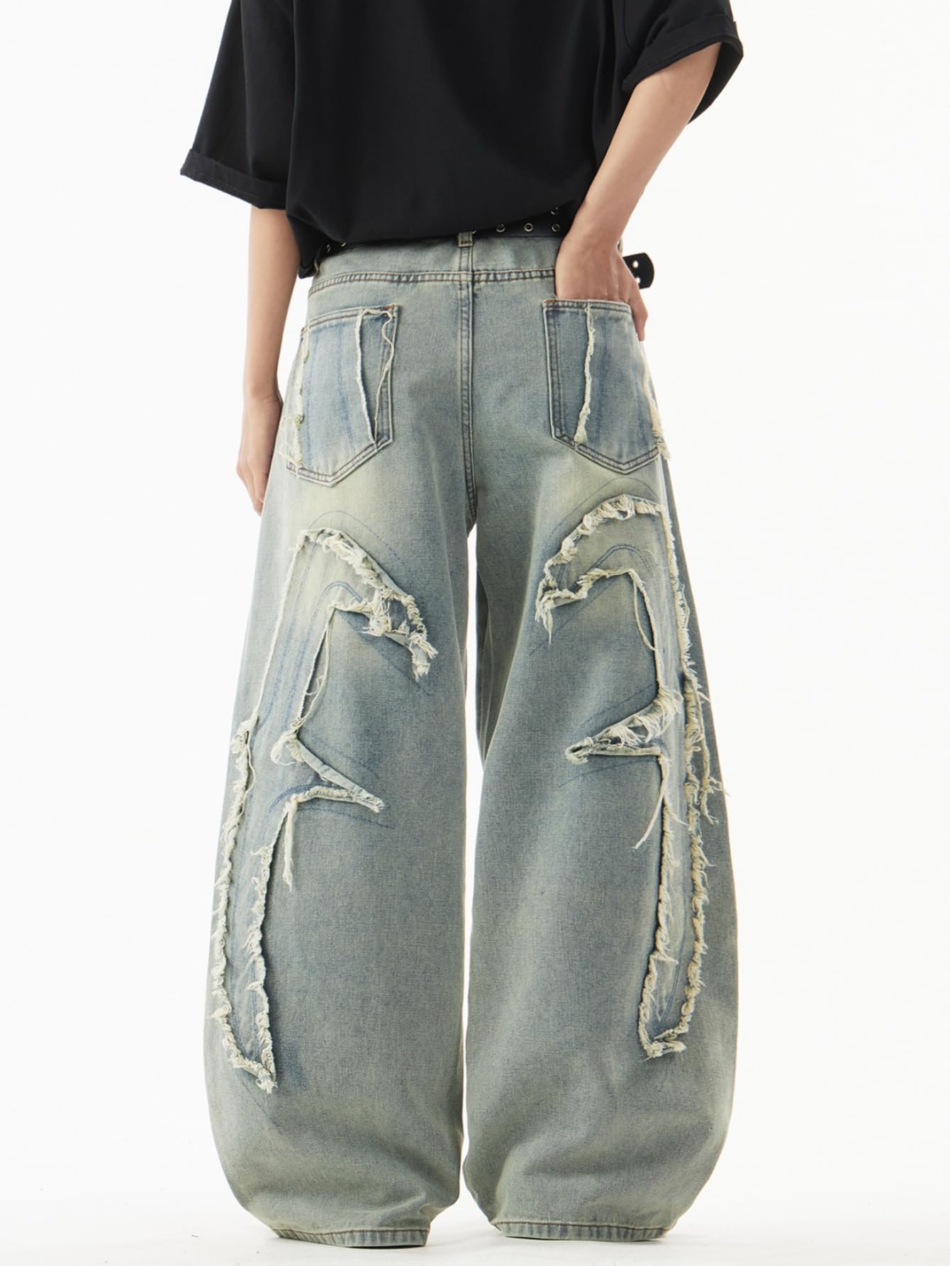 Herren Baggy Jeans Patchwork Stickerei Weite Hosen