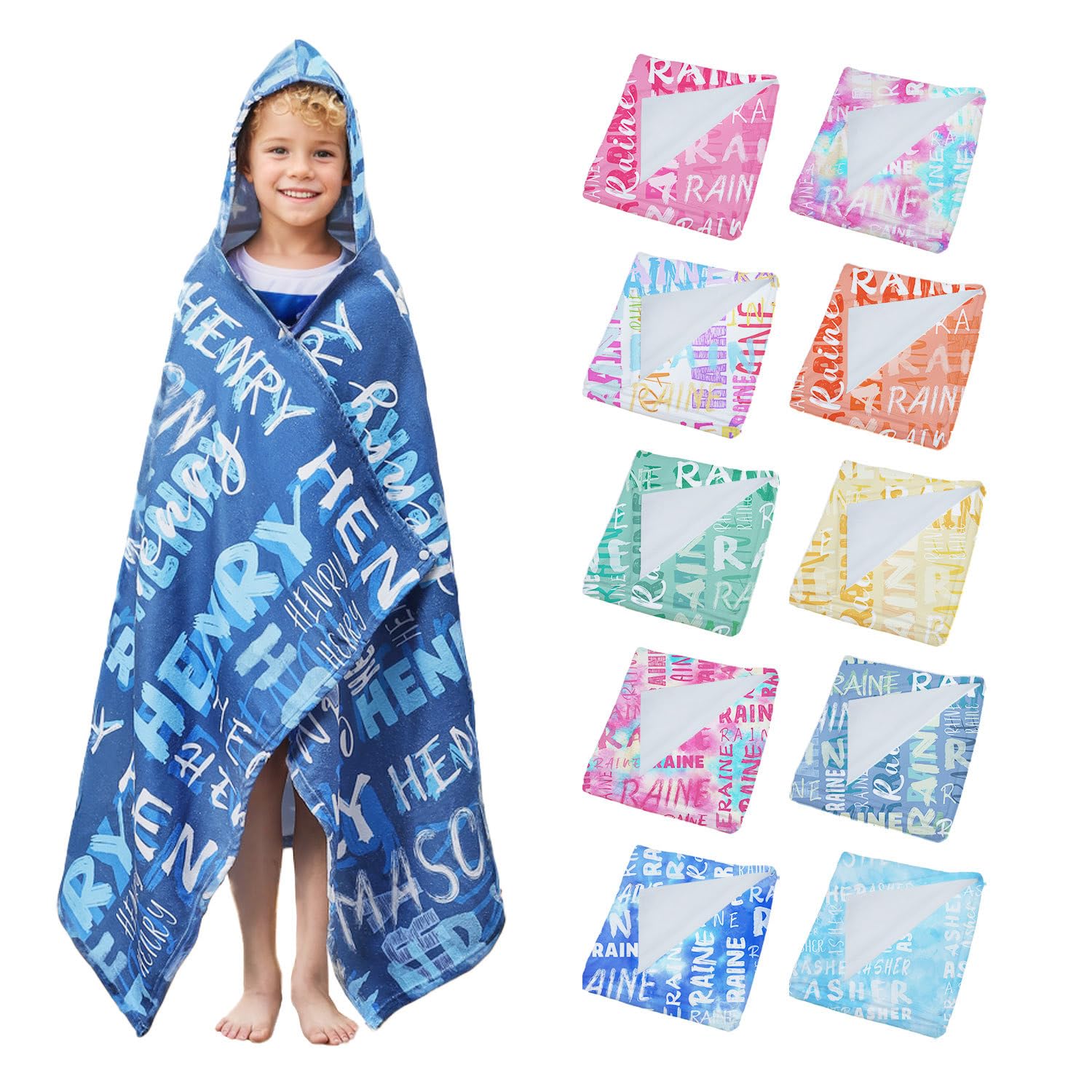 Custom Hooded Beach Towel for Kids, Dark Blue 30x50 in Bath Swim Wrap