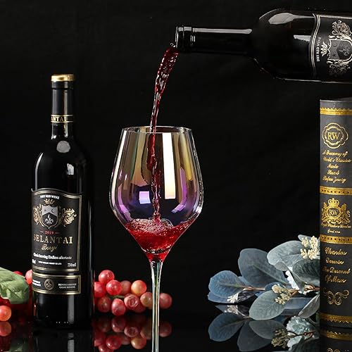 Miniatura 4 de Juego de 2 copas de vino sopladas a mano de 22 onzas, copas de vino blanco y tinto. Copas iridiscentes de cristal premium sin plomo. Ligeras para la
