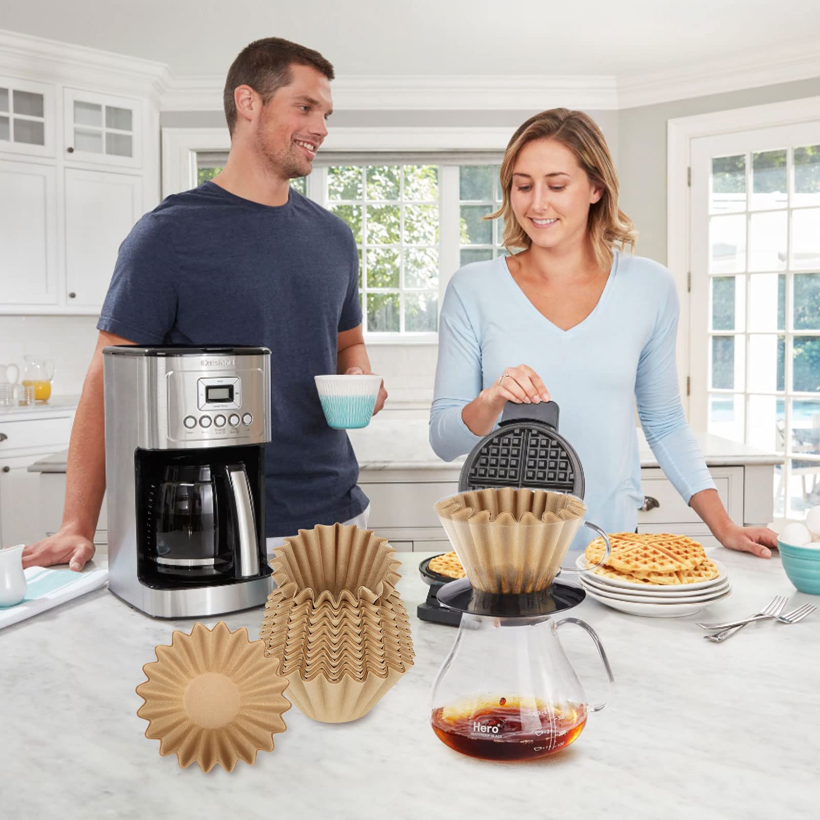 Papier-Kaffeefilter, ungebleicht, 1–4 Tassen, Einweg-Kaffeefilter zum Übergießen von Kaffeefilter für kleine Korb-Kaffeemaschinen, Tropfkaffeemaschine, Einzelportion-Kaffeekanne (braun)