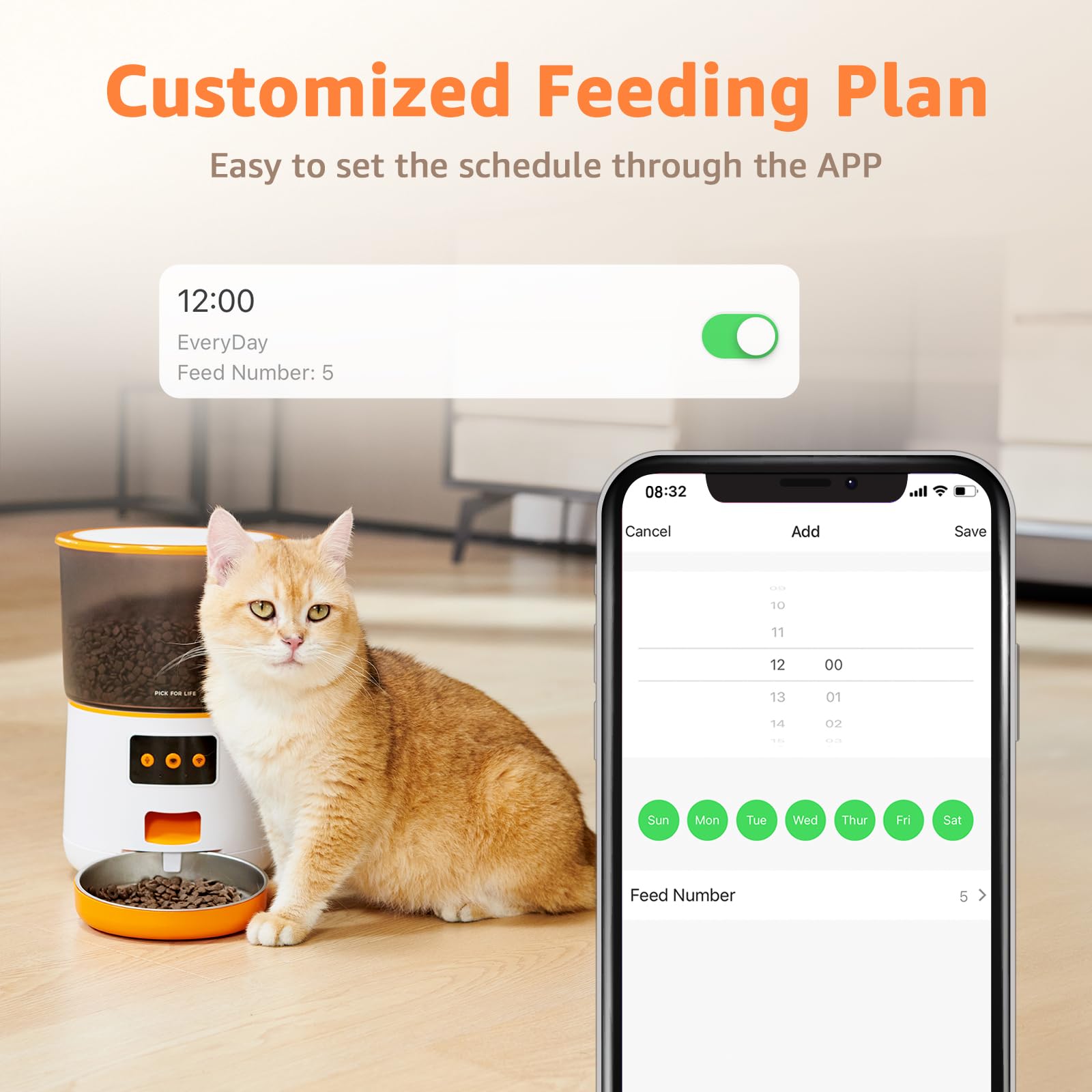 Automatic Cat Feeder, 4L WiFi-Enabled Pet Feeder with APP Control, Easy to Set Feeding Schedule for Cats & Dogs, Timed Cat Food Dispenser up to 10 Meals Daily, 10s Meal Call, Dual Power Mode, White