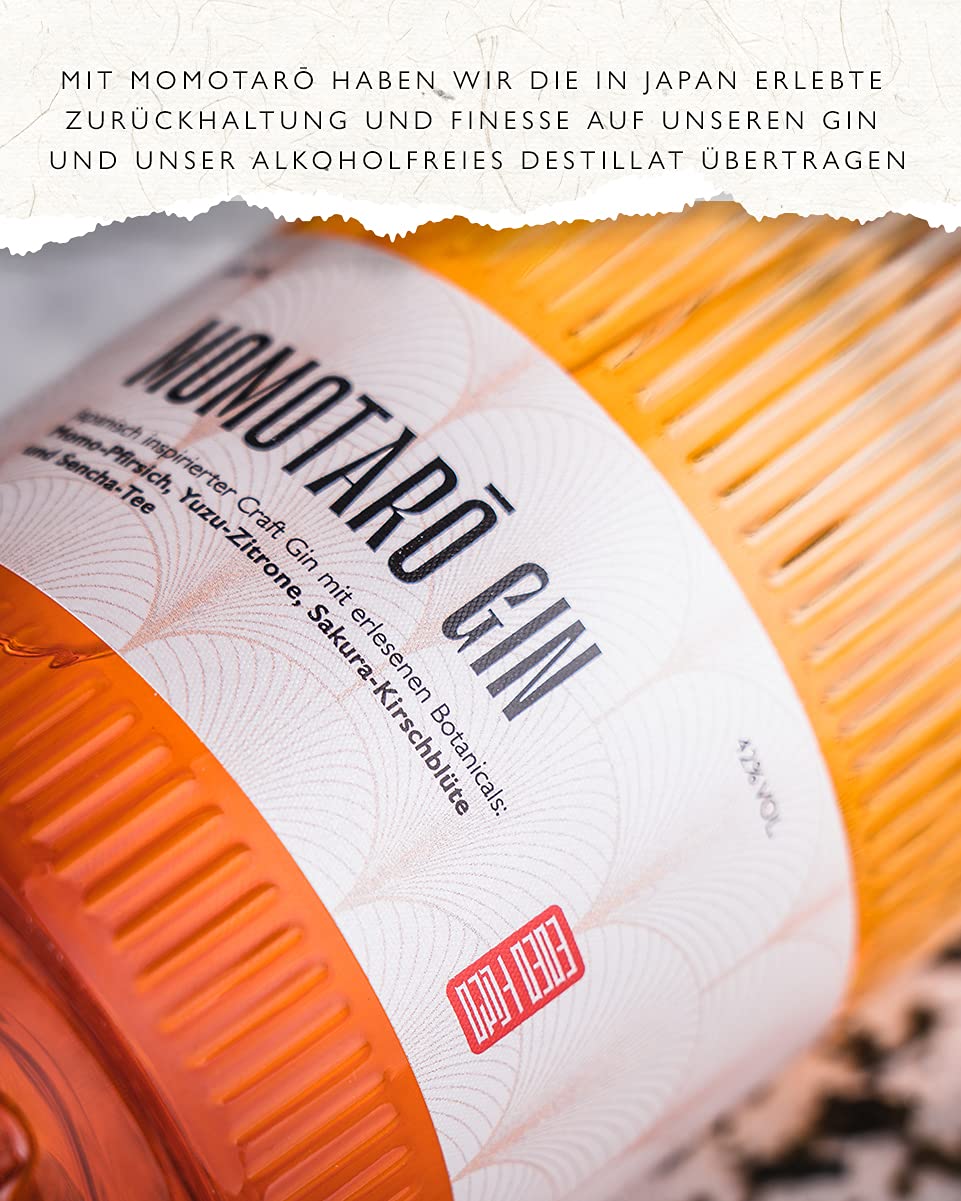 Momotarō Gin mit japanischen Botanicals: Momo-Pfirsich, Yuzu, Sakura, Sencha, 42% vol. (1 x 0.5 l) Vegan - Ideal als Geschenk!