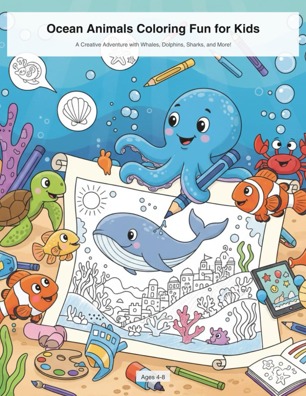 Ocean Animals Coloring Fun for Kids: A Creative Adventure with Whales, Dolphins, Sharks, and More!