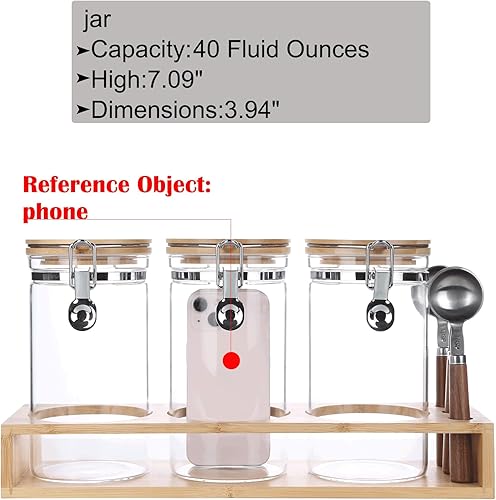 Miniatura 7 de KKC - Tarro de vidrio para almacenamiento de alimentos, recipientes de vidrio sellado con tapas de madera herméticas para té, azúcar, especias, 13