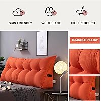 Vista 3 de Almohada triangular de cuña, respaldo de cabecera de vellón, cojín grande para reposo en cama, almohadas de lectura, almohada de apoyo de Naranja