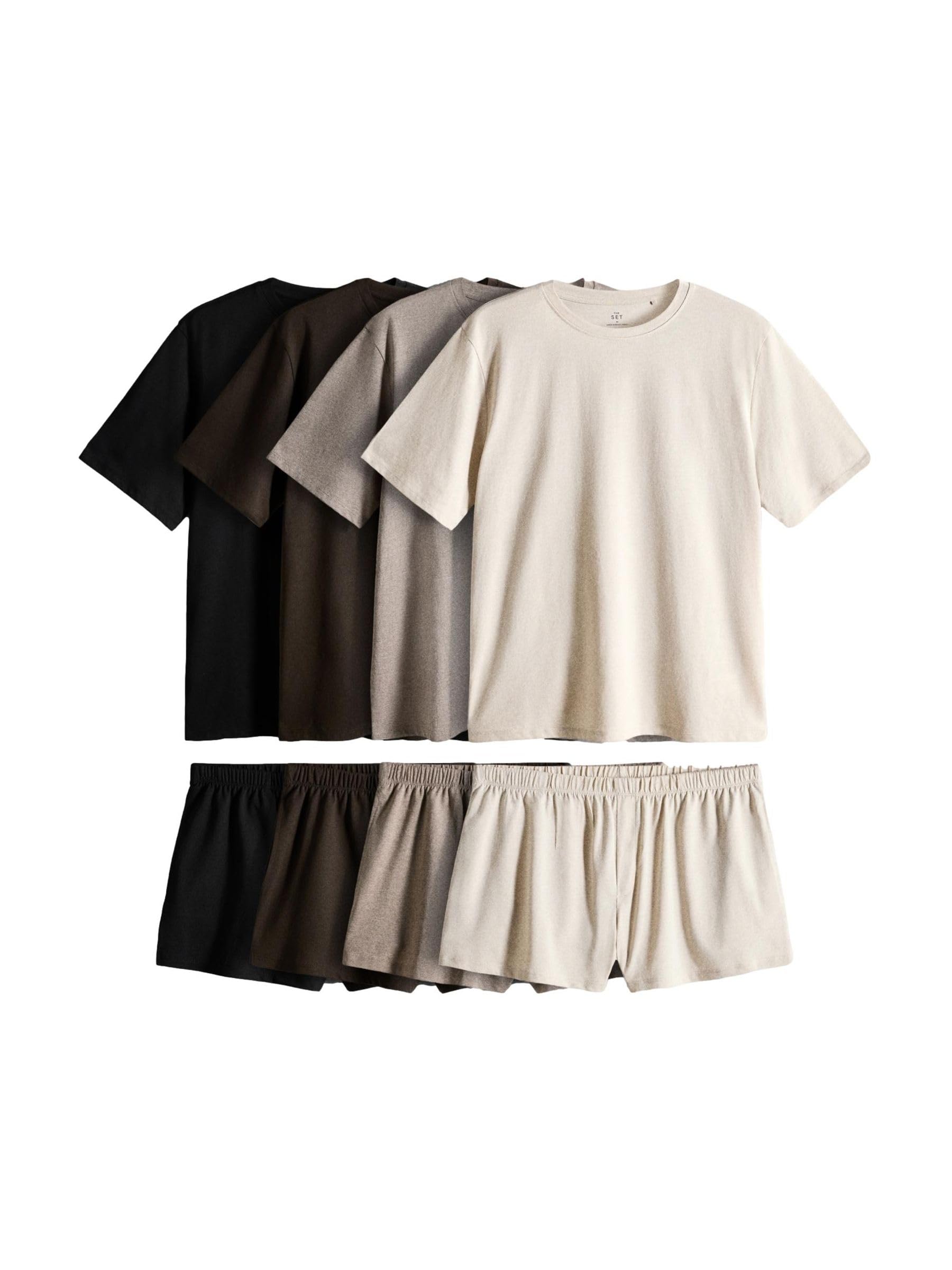 THE SET Damen Essentials T-Shirt und Shorts im Pyjamaset, 4er-Pack