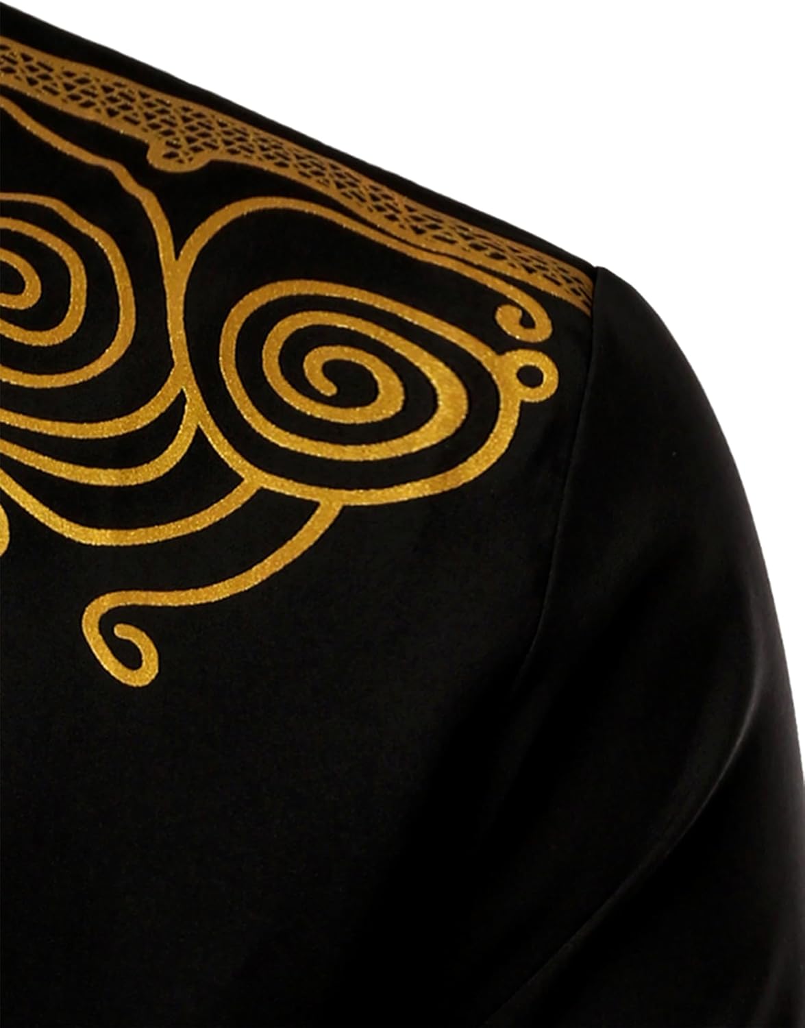 LucMatton Men's African Traditional Dashiki Luxury Metallic Gold Printed Mid Long Wedding Shirt - Image 5