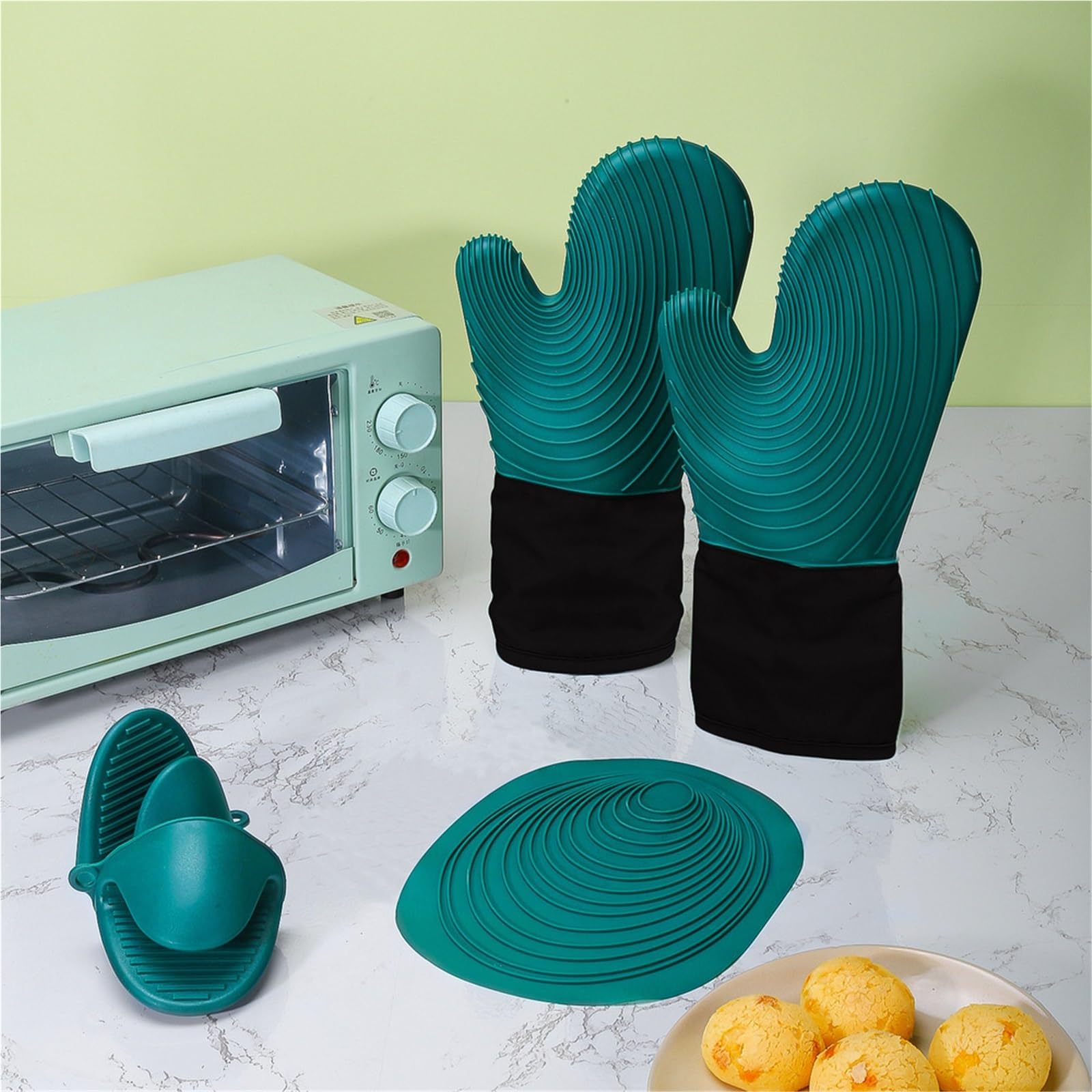 Gants De Cuisine Gants de Four résistants à la Chaleur en Coton Silicone, Gants Cuisine épais Anti-brûlure pour La Cuisine Maison(Color5)