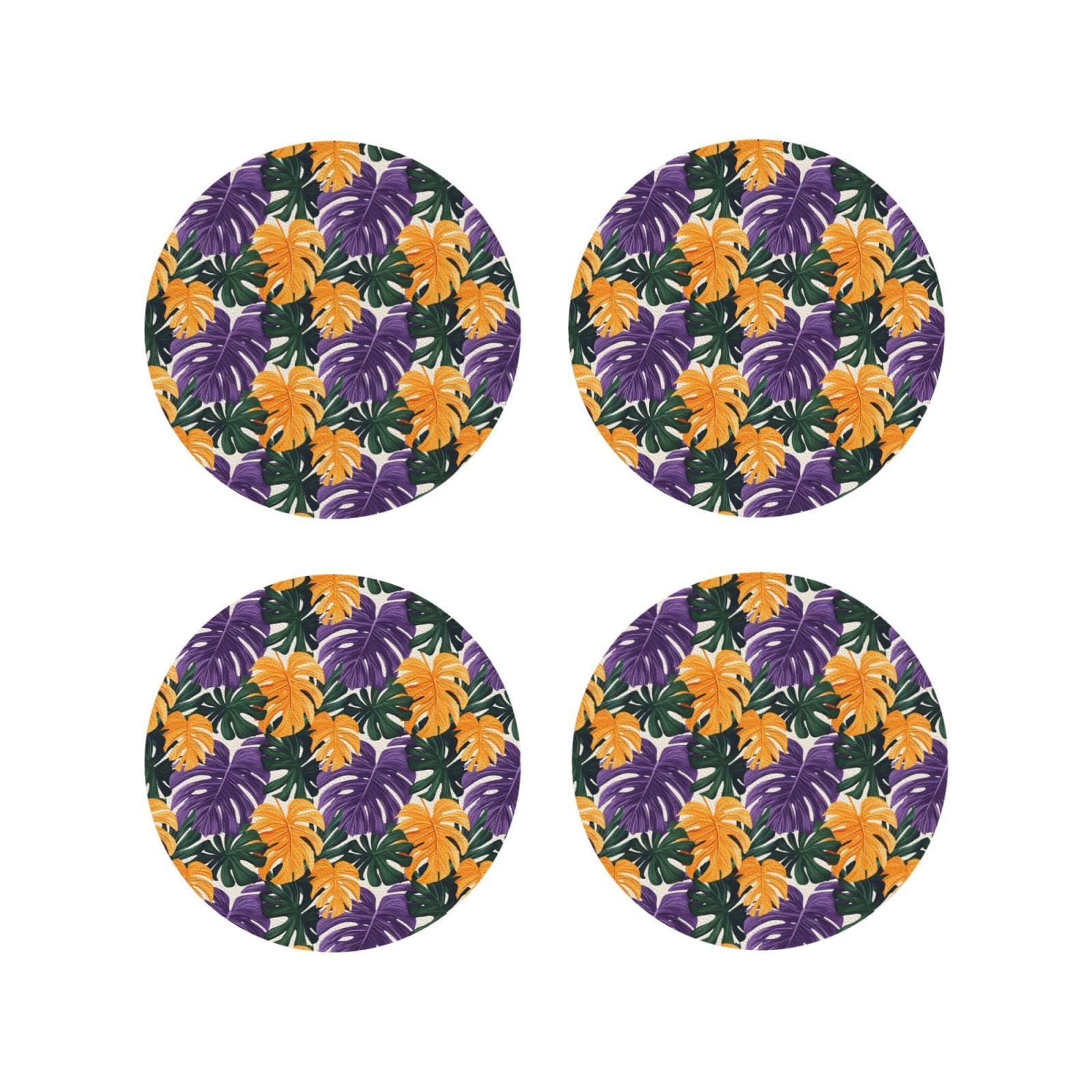 Smazdfxx Women's As Pic Leather Coasters Set Of 4 - Colorful Tropical Plants (C) Print Lightweight Drink Coasters For Desk