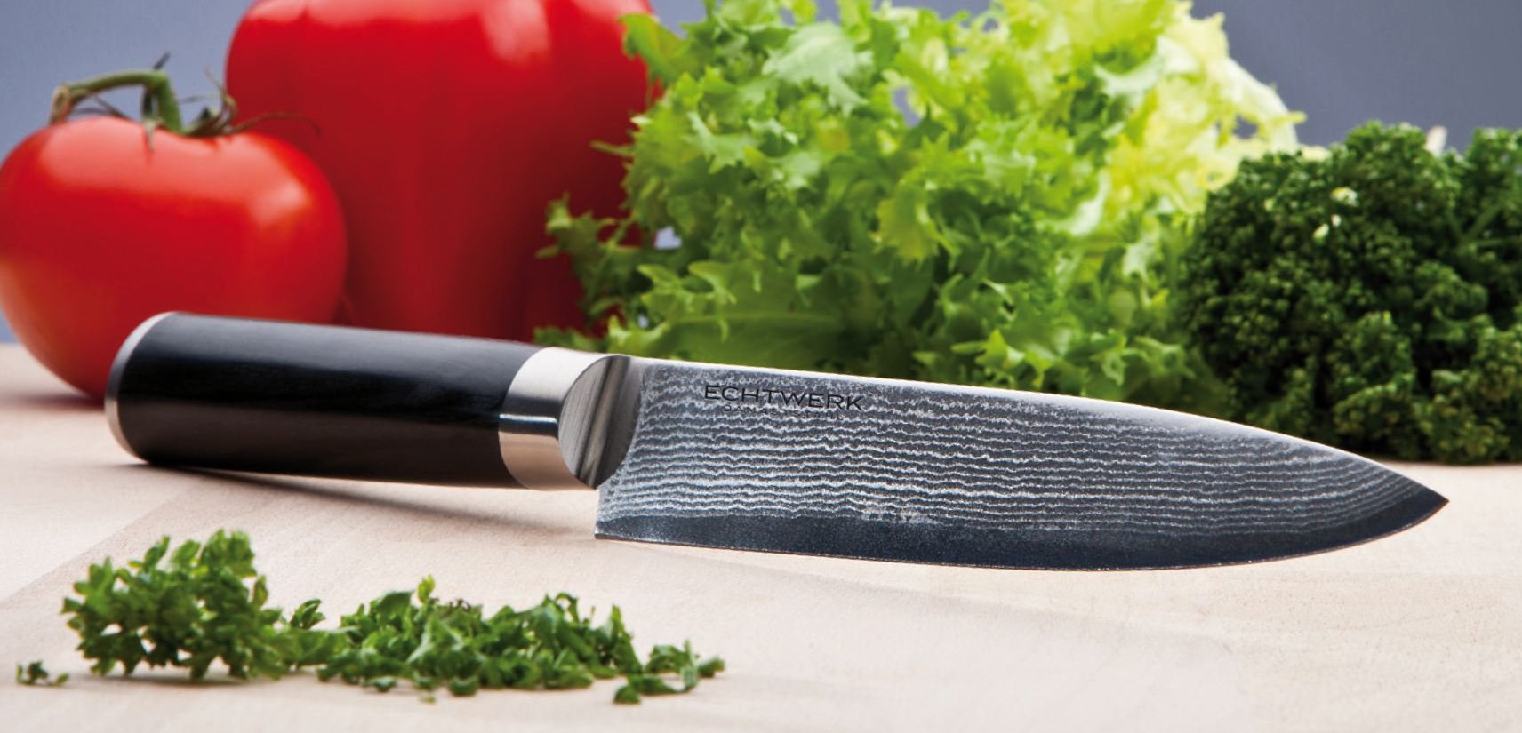 ECHTWERK EW-DM-0330 Couteau Damas Couteau de Cuisine Couteau à Viande Lame 18 cm