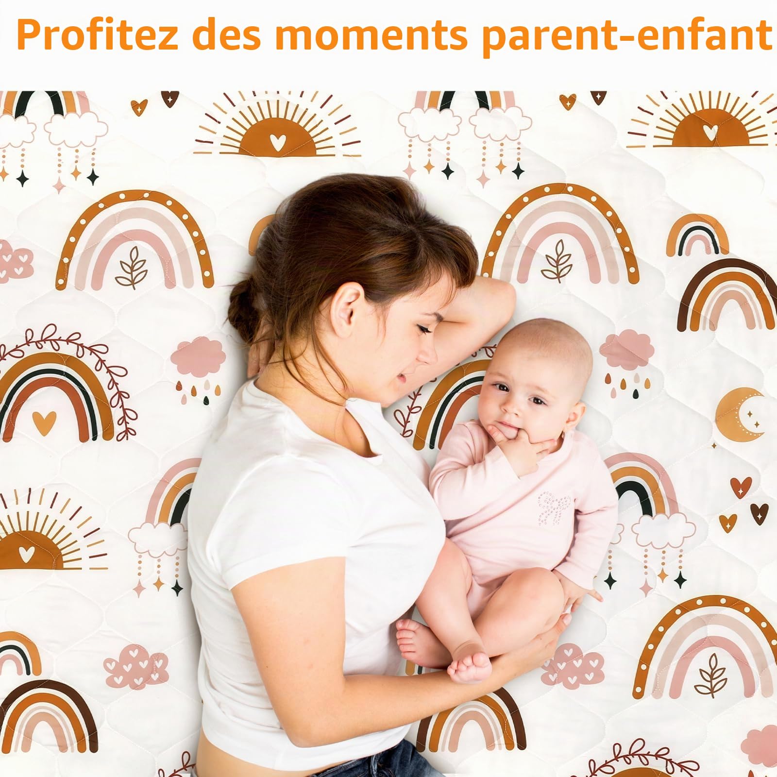 Tapis de Jeux Bebe Amovible Pliable, Épaissi 2cm Tapis d'eveil Bebe 127×127cm, Lavable en Machine, Antidérapant Tapis sol Bebe Tapis Chambre Enfant Adapté à Intérieur/Extérieur/Clôture (Arc-en-ciel)