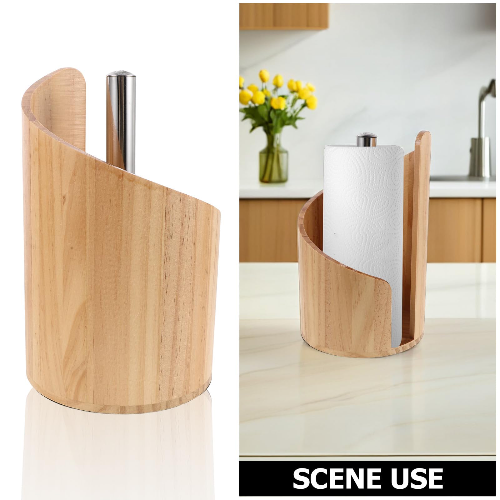 DECHOUS Portarrollos Fácil de Limpiar de Madera con Base Redonda de Papel y Varilla de Metal, Diseño Moderno Color Aleatorio Versátil para Cocina, Baño o Sala de Estar