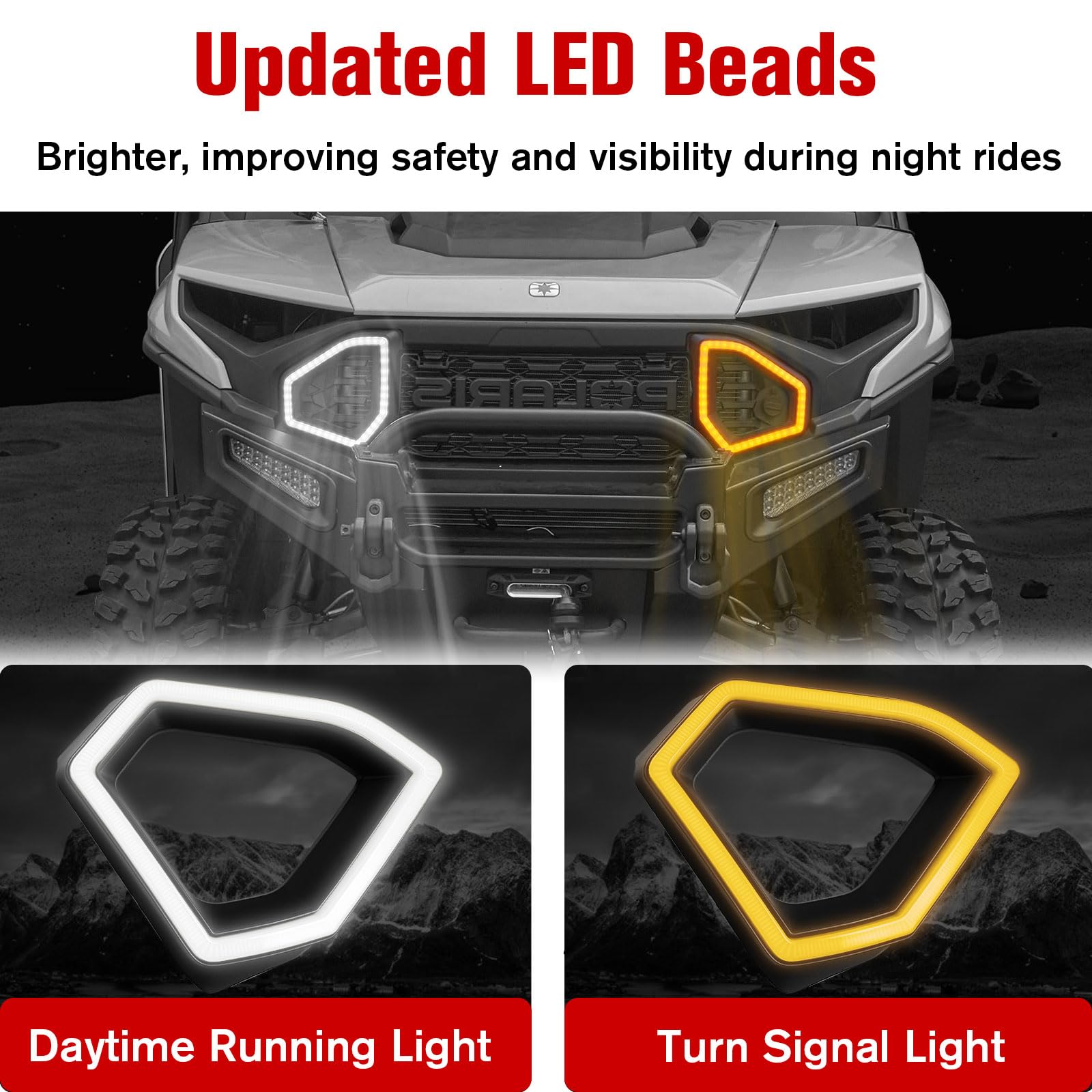 Brush Guard Accent Lights KEMIMOTO LED Headlight & DRL Kit For Polaris ...
