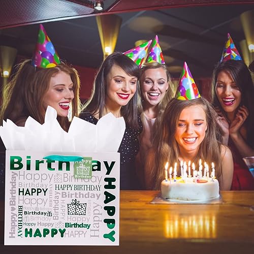 Miniatura 5 de Elephant-package Bolsa de regalo grande blanca y verde con papel de seda, bolsa de regalo de feliz cumpleaños, 12.6 x 10.25 x 4.7 pulgadas, 1 unidad