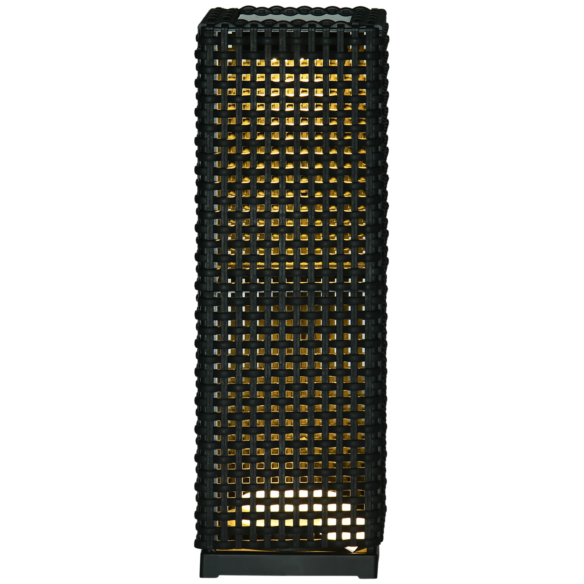 Outsunny Lámpara de Pie de Ratán Sintético Linterna Solar con Luces LED Control Automático para Decoración en Interiores y Exteriores 15,5x15,5x47 cm Negro