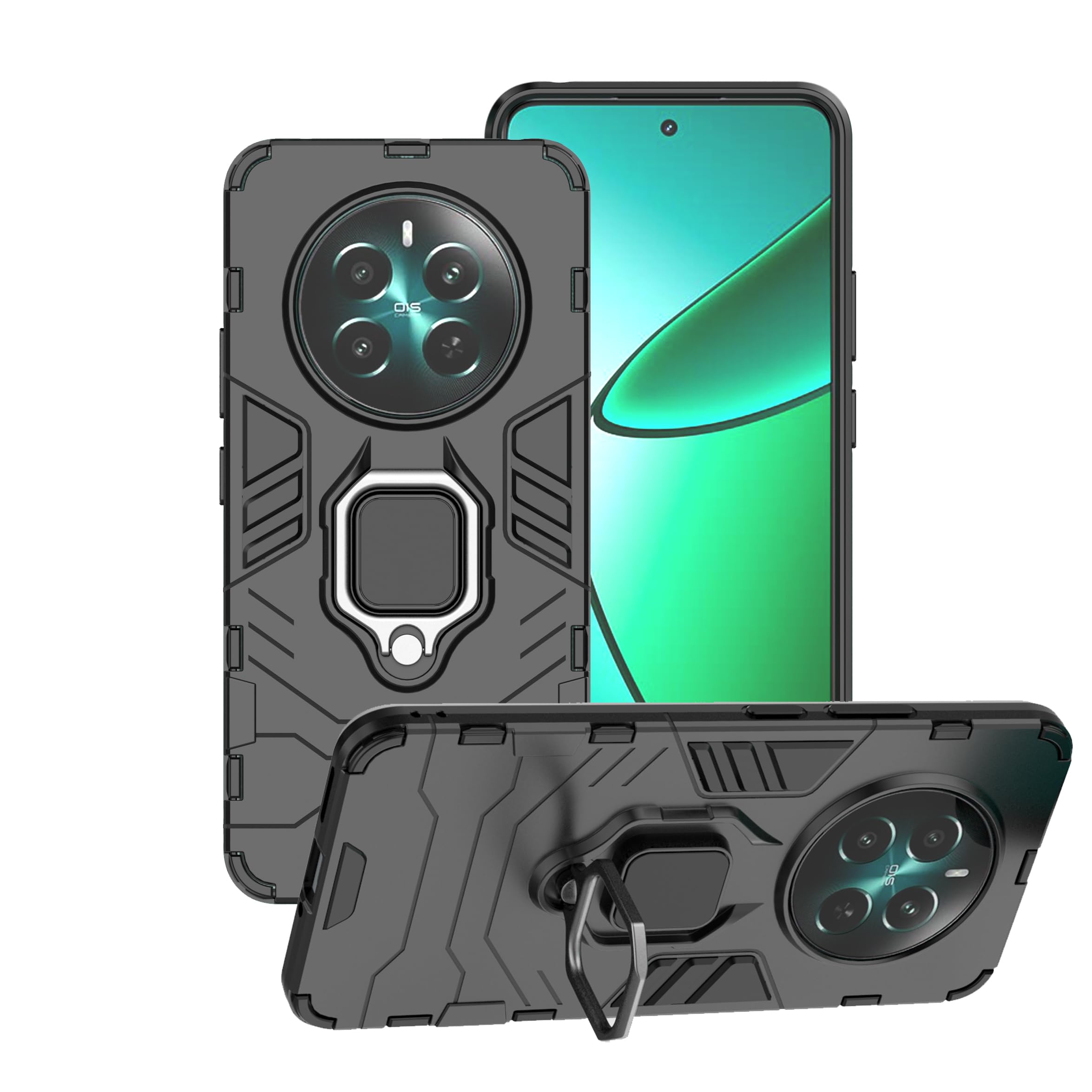 for Realme 12 Pro Plus 5G / Realme 12 Pro 5G Case Cover Heavy Duty Dual Layer Military Grade Shockproof Protective Cover with Magnetic Ring Kickstand - Black