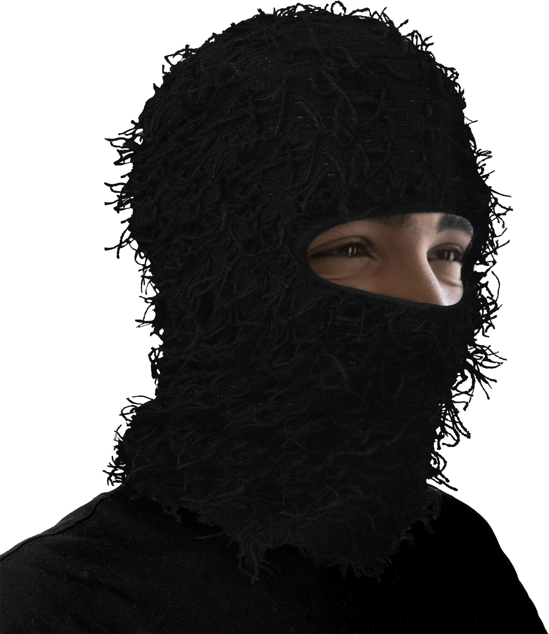 Balaclava Distressed Black Ski Mask for Men,Yeat Shiesty Mask Winter Warmer Fuzzy Face Mask Beanie
