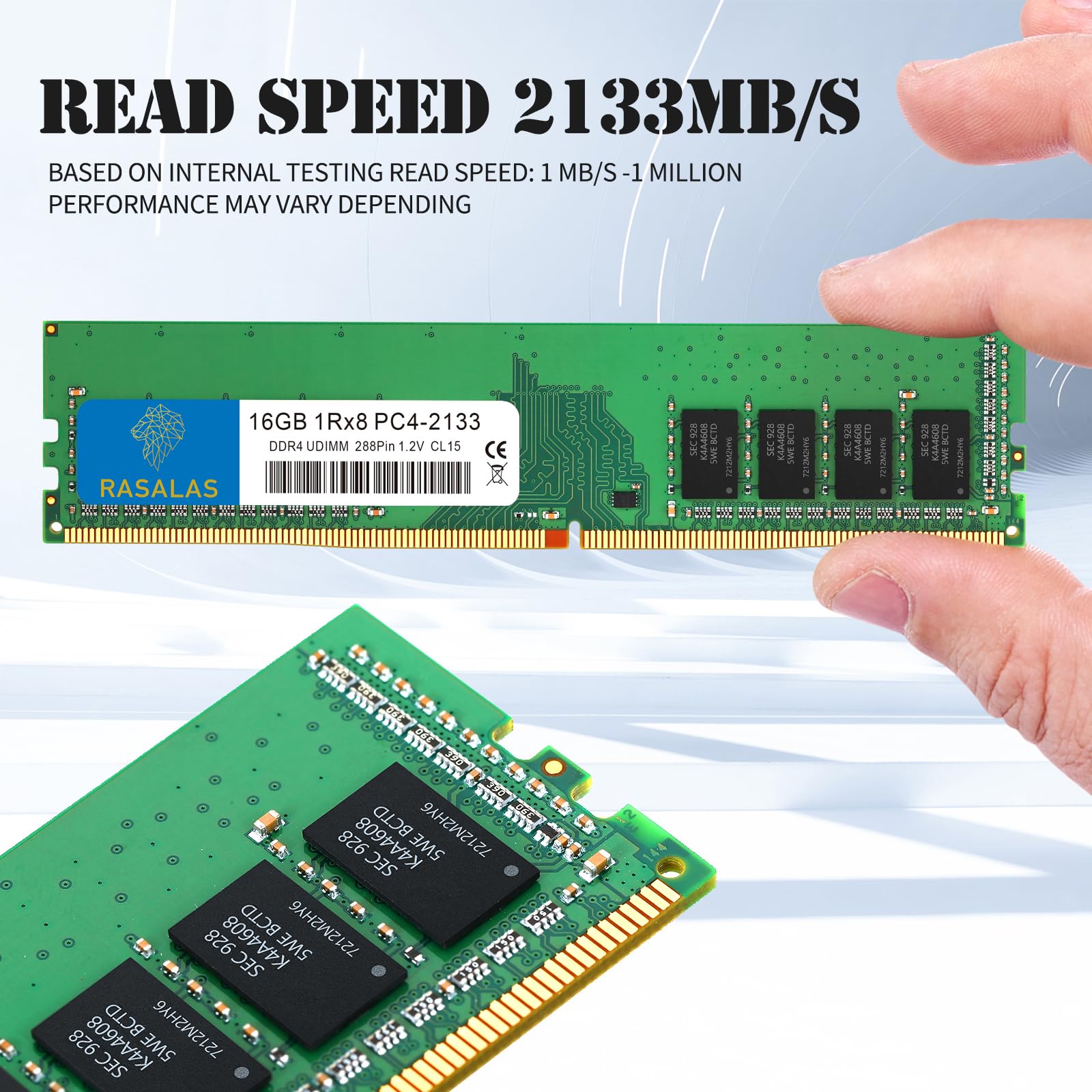 RASALAS 16GB DDR4 2133MHz PC4-17000 Non-ECC Unbuffered 1.2V CL15