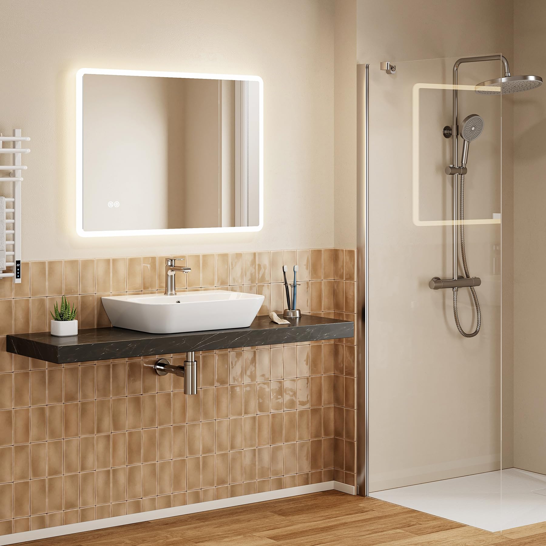 HOROW Waschbecken Bad Weiß für Kleines Bad & Gäste-WC Aufhängung 28 cm | Hängewaschbecken 56×40 cm Aufsatzwaschbecken Keramik mit Überlauf und Hahnloch 28 cm Lochabstand ohne zusätzliches Bohren