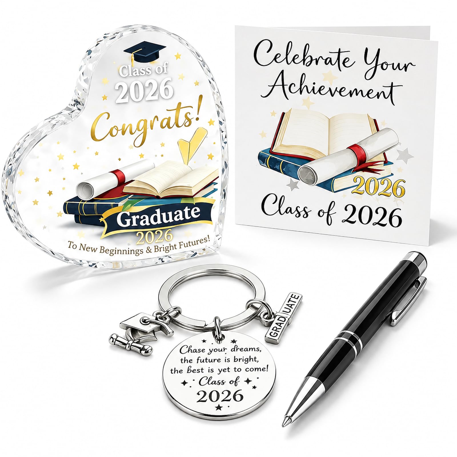 PUQGAOIP Class Of 2026 Graduation Gifts Heart Keepsake Block With Keychain Pen Greeting Card Set Prom Gifts Idea And Meaningful Graduation Presents For University Leavers