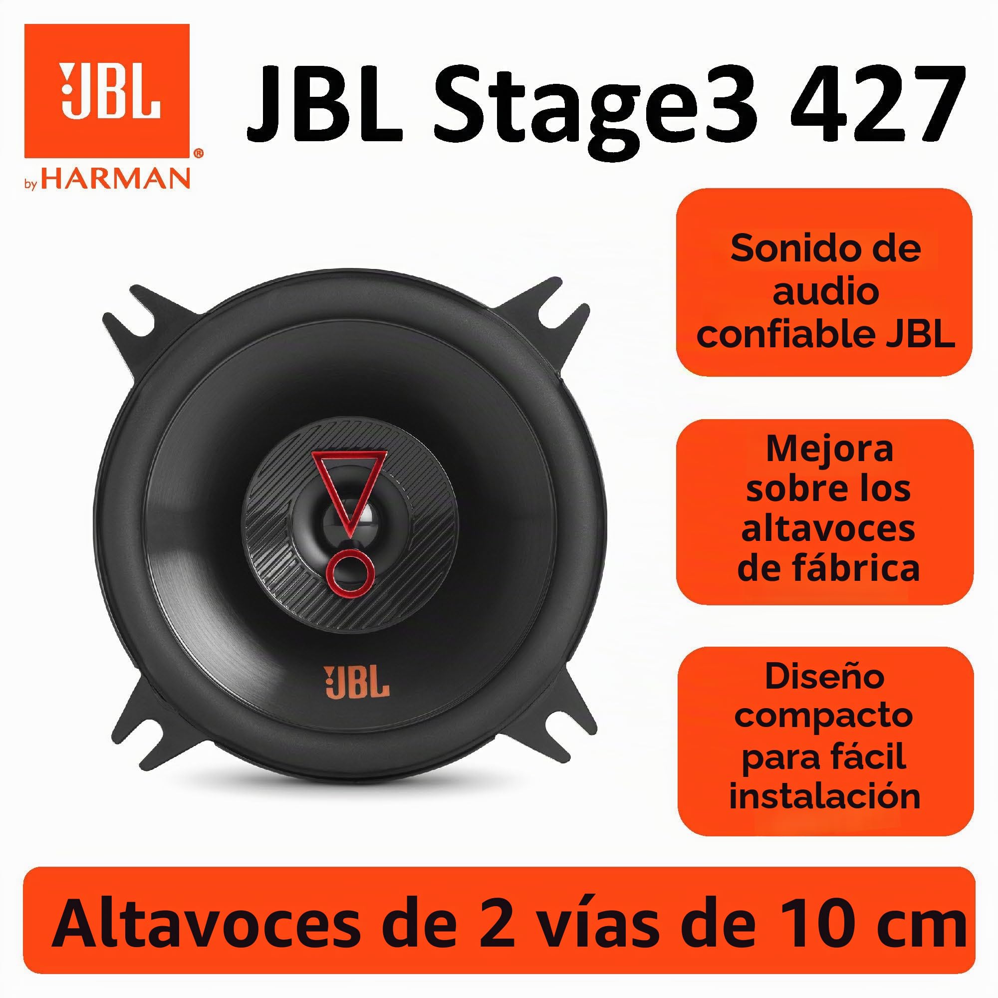JBL Stage3 427 Juego de altavoces coche de 2 vías de Harman Kardon - 150 vatios JBL echo auto 10 cm