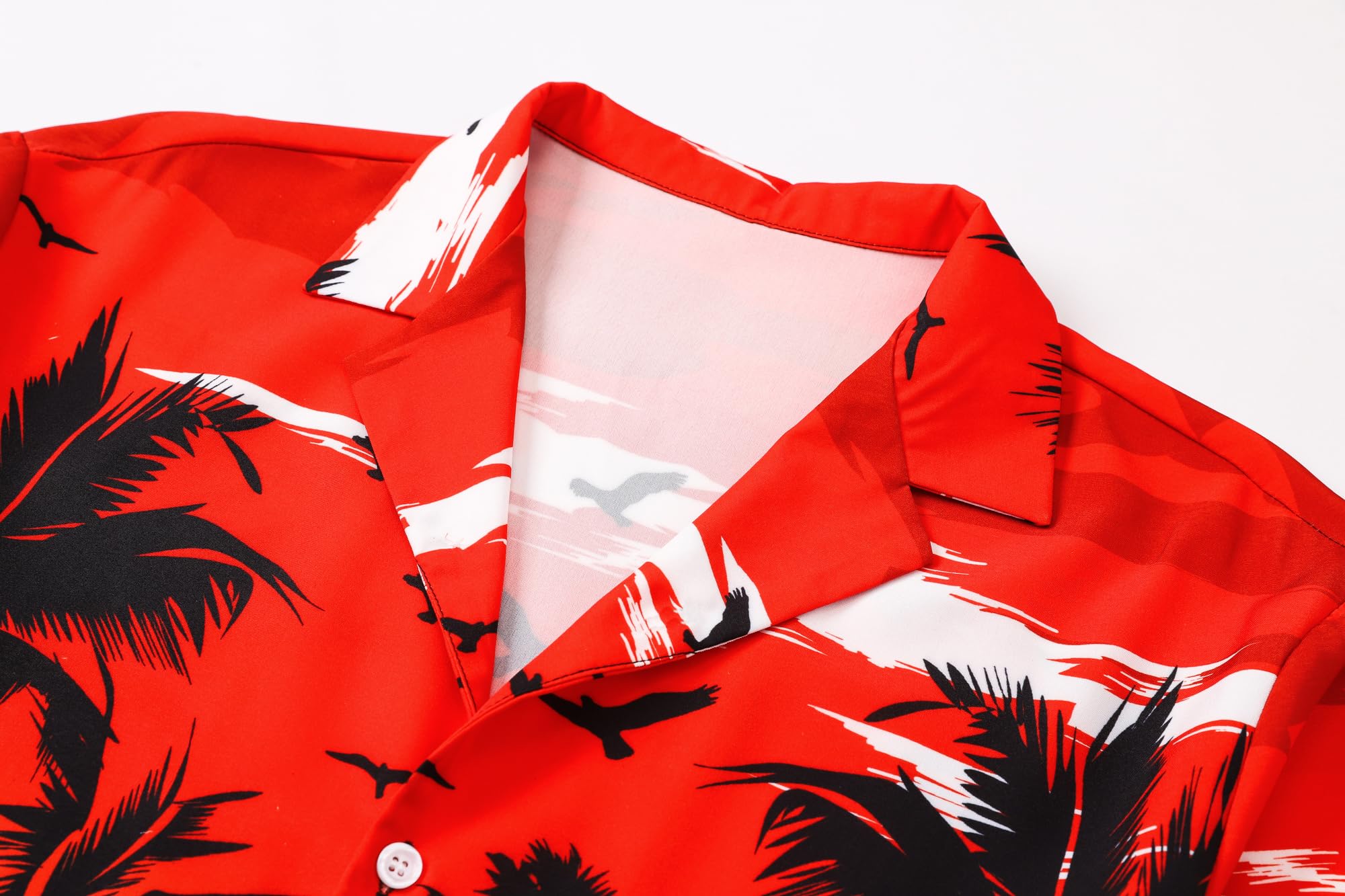 Cromoncent Camicia hawaiana per ragazzo e uomo, a maniche corte, colletto cubano, tropicale, estate, spiaggia, Aloha Rosso, 4XL