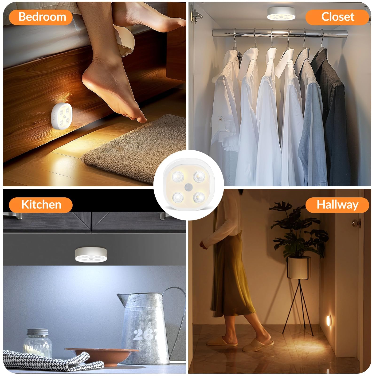 Luz inalámbrica recargable con sensor de movimiento con control remoto, 3 temperaturas de color, batería de 1500 mAh, iluminación LED para debajo del gabinete, luces regulables de armario para
