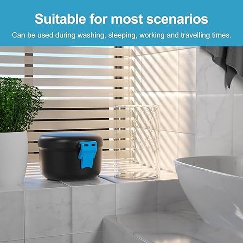 Miniatura 7 de BVN Taza de baño de dentadura a prueba de fugas para viajes, taza de dentadura para remojar dentaduras, estuche de limpieza retenedor con colador