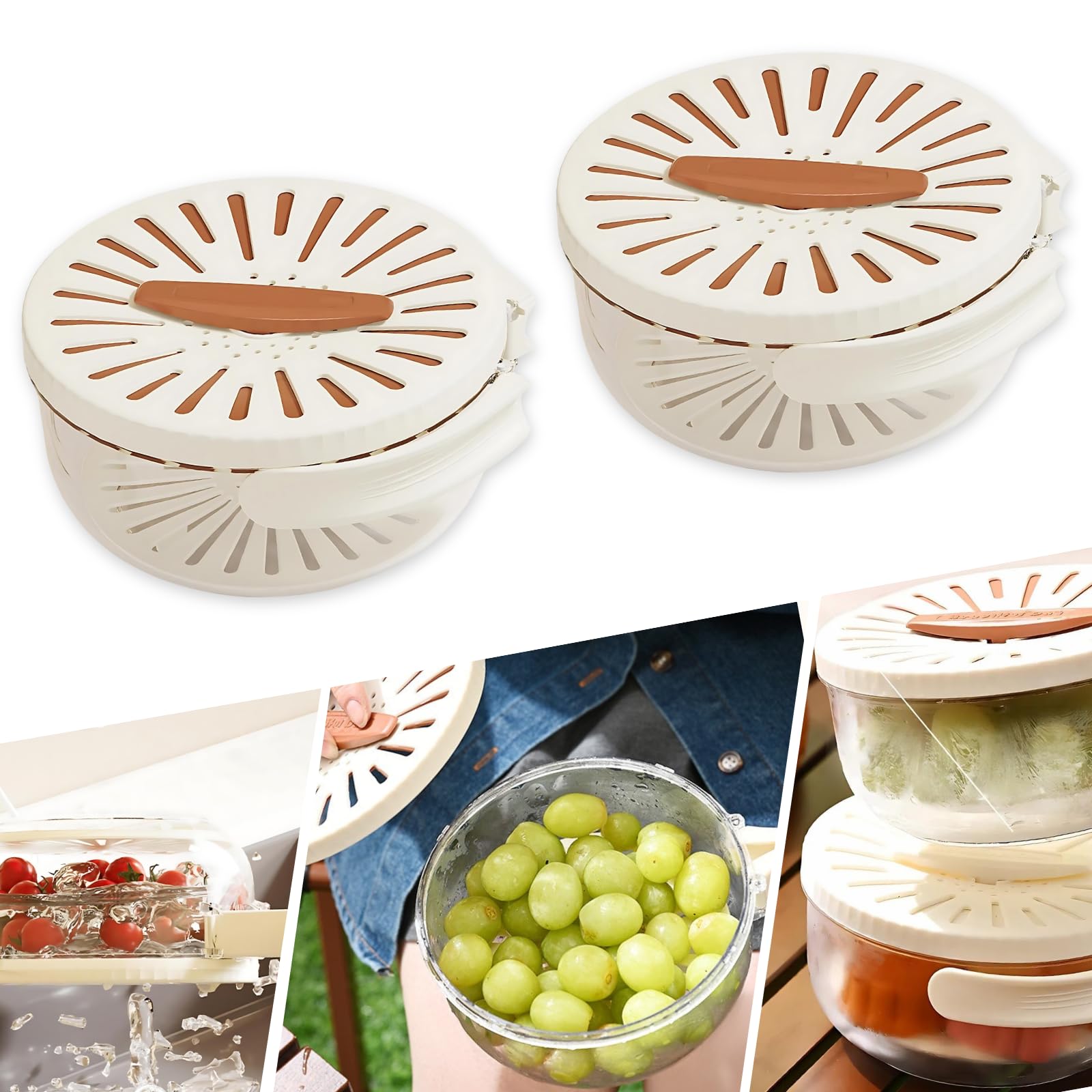 Passoires et passoires pour la cuisine et bol de lavage de fruits 2 en 1 marron