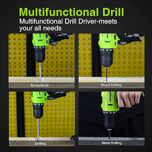 Miniatura 7 de Meagle Taladro inalámbrico juego de taladro eléctrico de 12 V con batería y cargador 2 brocas eléctricas de velocidad variable 181 ajuste de par