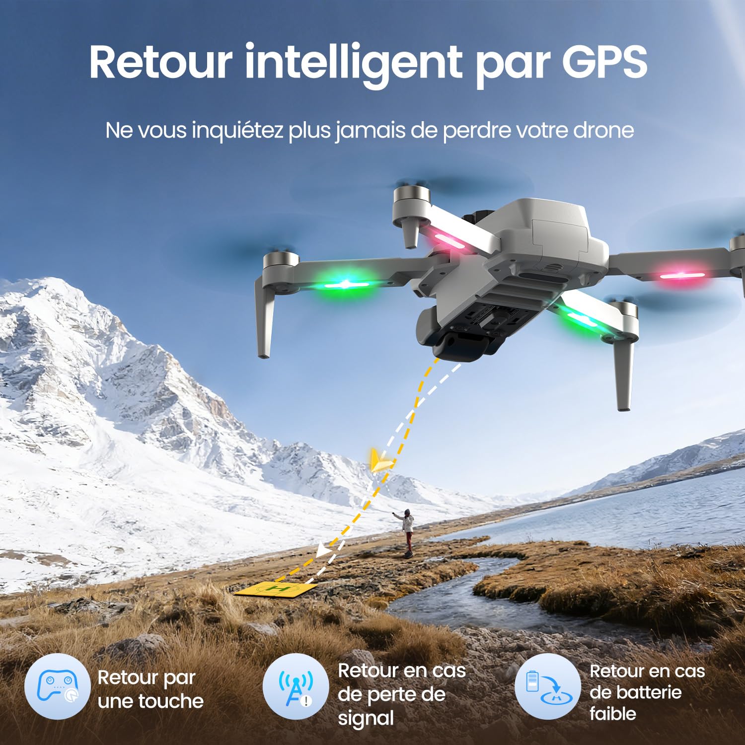 Drone GPS avec écran HD 4,3" Intégré et Caméra 4K pour Adultes Débutants
