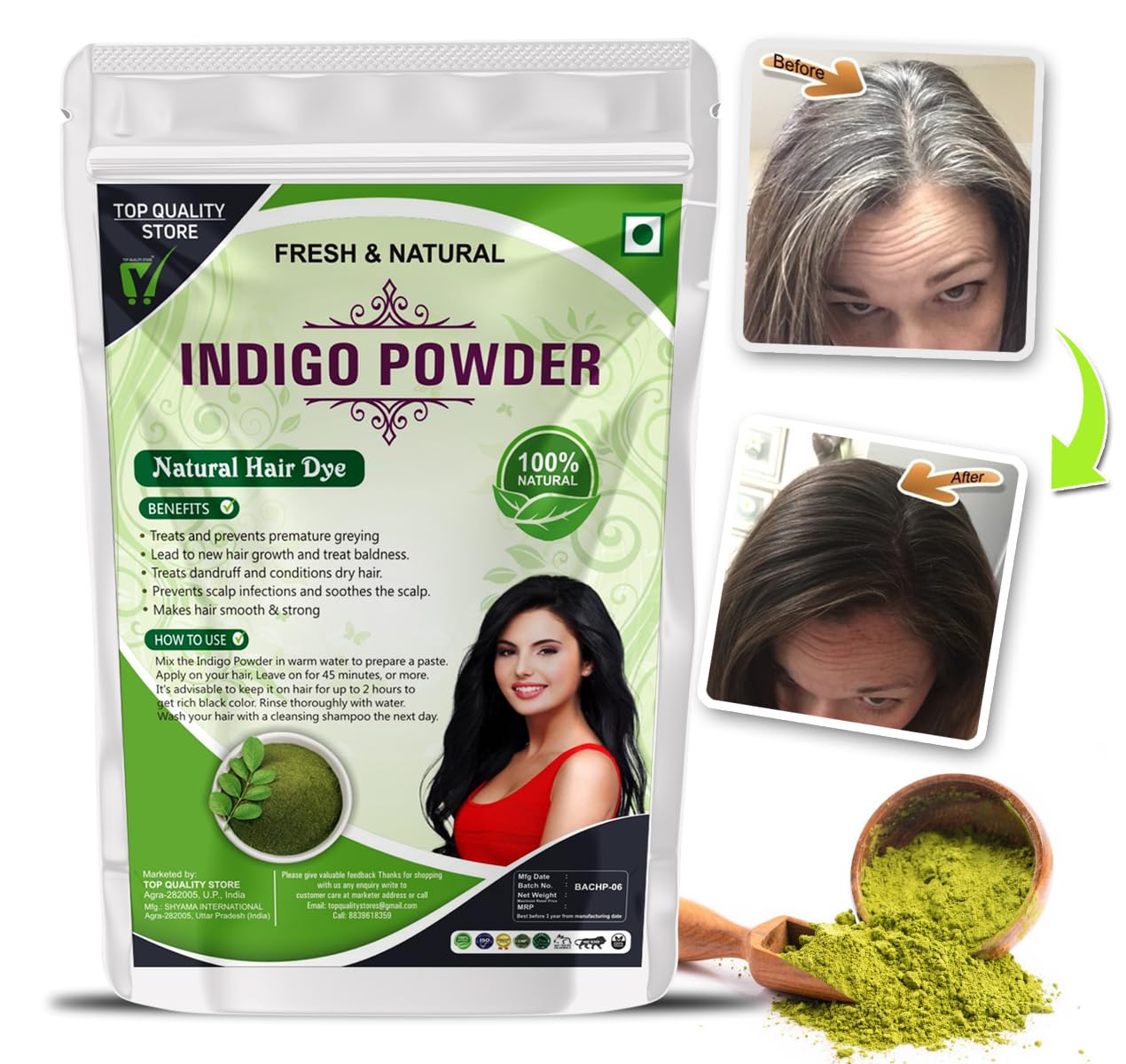 Top Quality Store Indigo Powder for Black Hair - 100% Pure and Natural - No Chemical, No Ammonia (100 g)