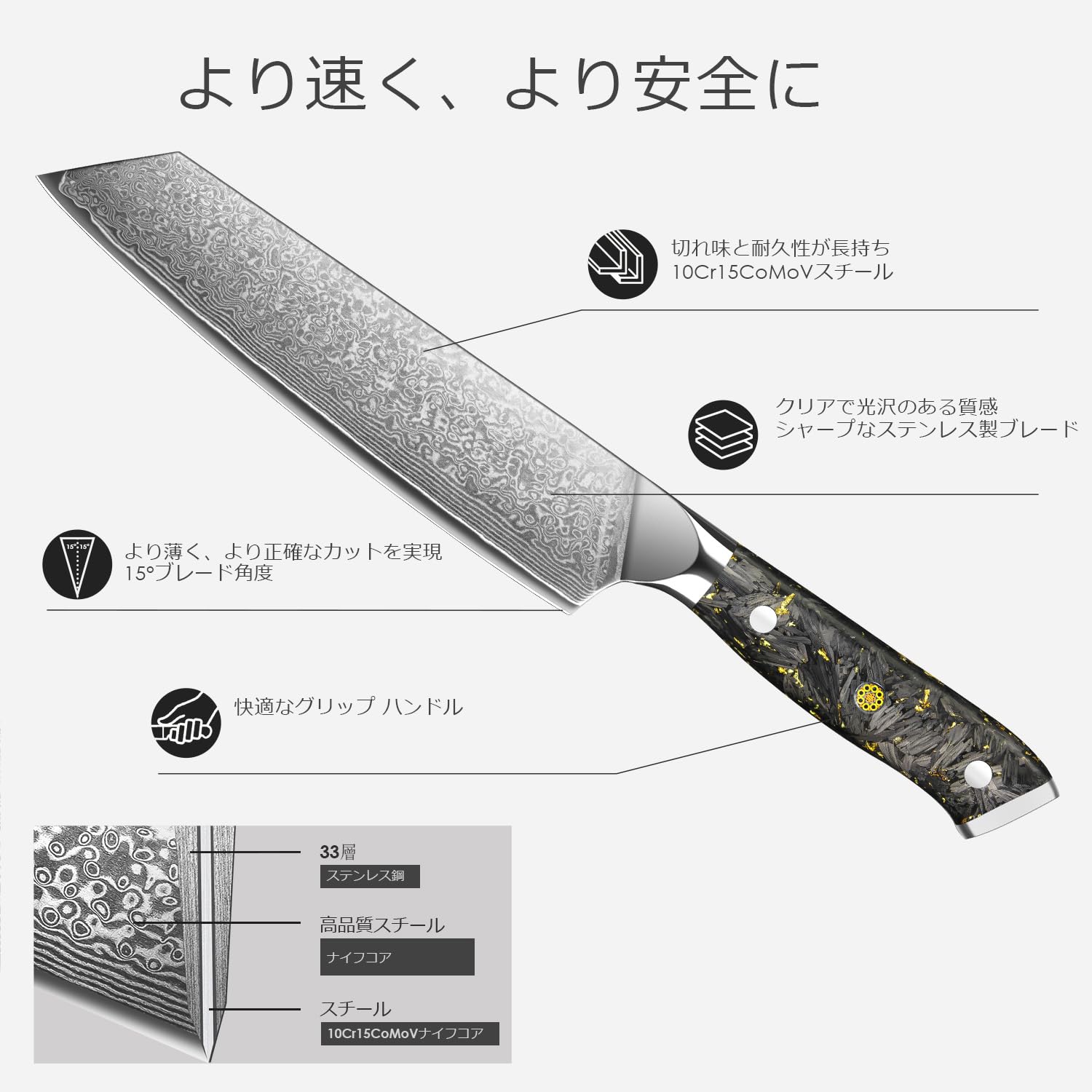 Amazon | KyushuBlade 包丁 剣型（切付型）牛刀 ダマスカス 刃渡り