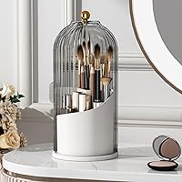 Vista 9 de Soporte para brochas de maquillaje con tapa, rotación de 360 grados, transparente, a prueba de polvo, organizador de maquillaje para tocador