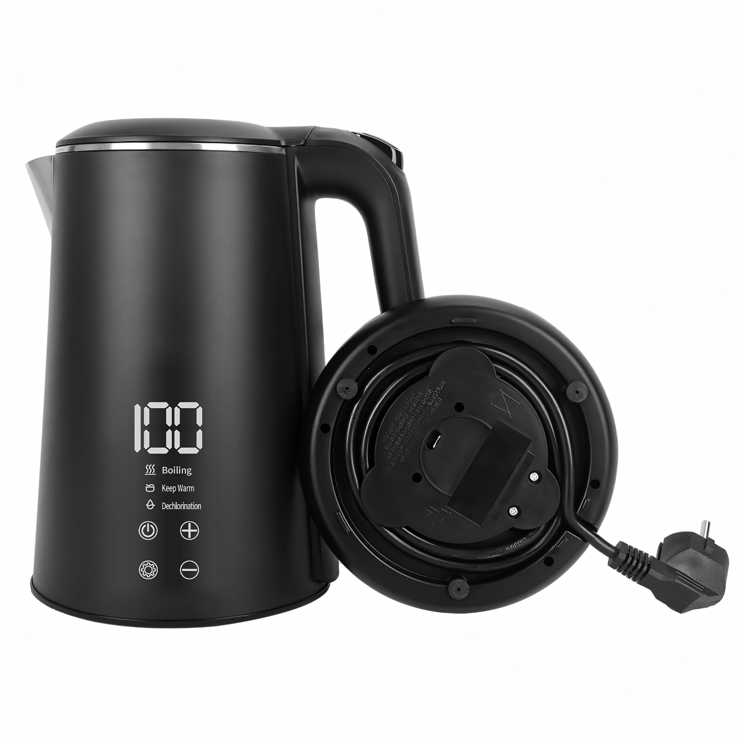 Retoo Hervidor de Agua Eléctrico 1,6L con Pantalla Táctil LED 1500 W, Inalámbrico, Base de 360°, Interior de Acero Inoxidable sin BPA, Varios Niveles de Temperatura, Negro