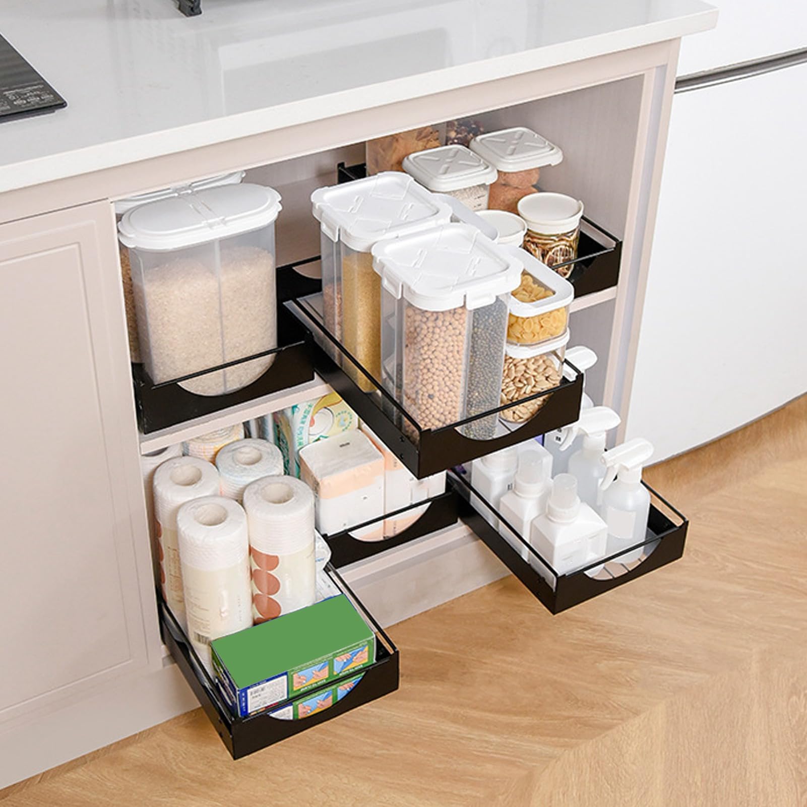 Wysuwany organizer do szafki, 16x9x3,6 cala wysuwane półki w spiżarni wysuwana szuflada półka w spiżarni do kuchni, salonu, domu wysuwana szafka z koszem organizer/246