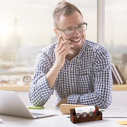 Miniatura 4 de Tatuo Soporte para tarjetas de visita con estampado de patas, soporte de madera para tarjetas de visita de madera, soporte abierto para tarjetas de
