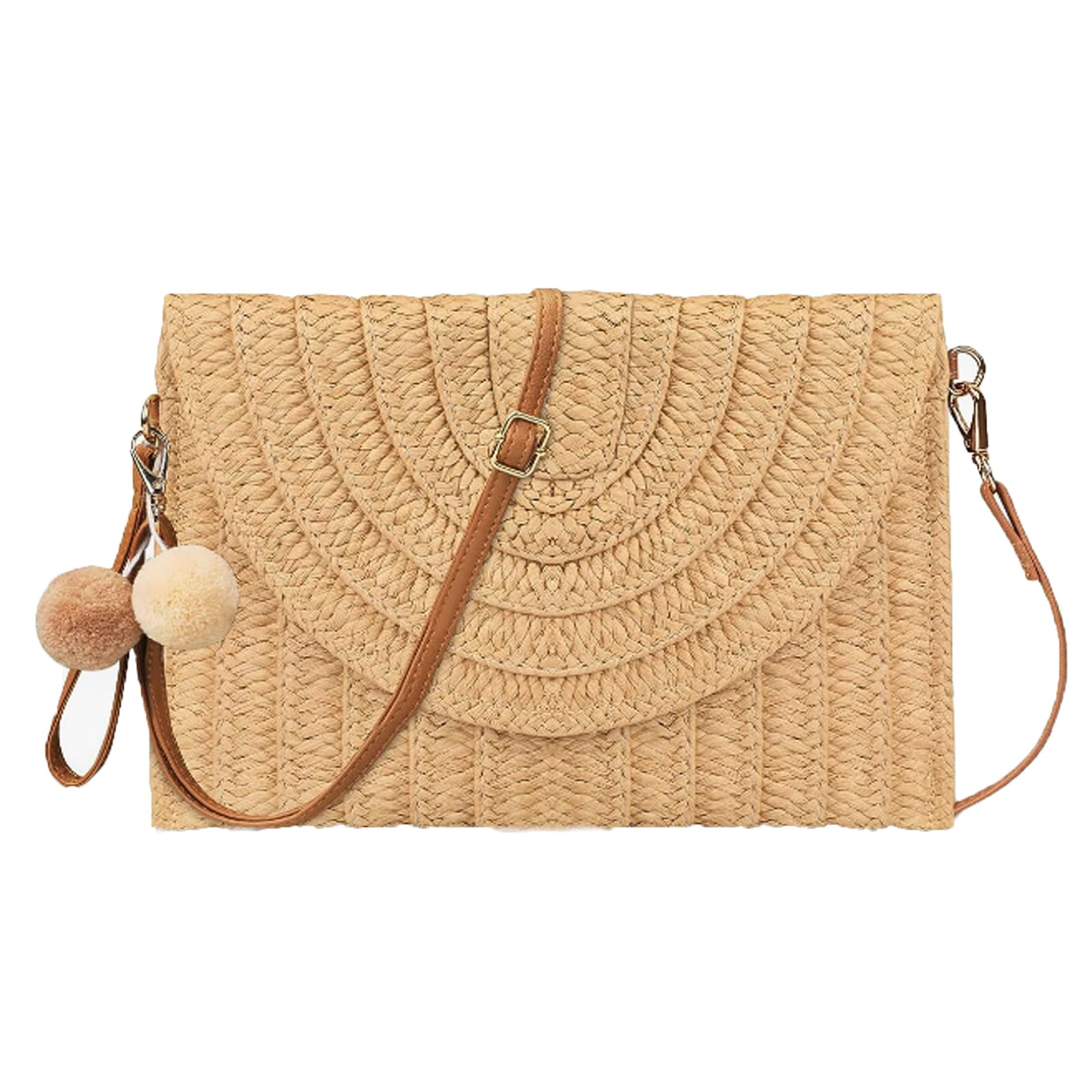 Women's One Shoulder Straw Bag Raffia Bags Women's Bohemian Shoulder Bag One Shoulder Bag for Women Straw Leisure Braided Shoulder Bag for Shopping Traveling to the Beach, beige