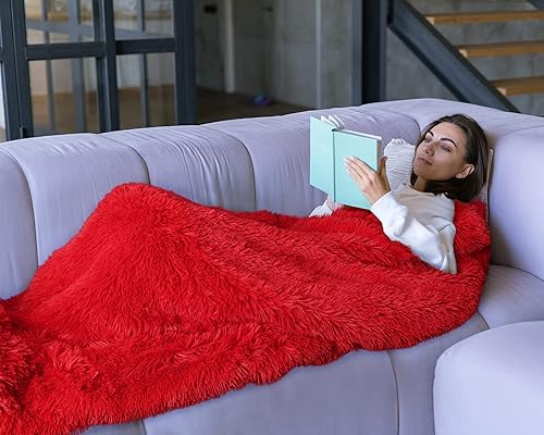 Miniatura 5 de BENRON Mantas de color rojo brillante de 50 x 60 pulgadas, mantas suaves de sherpa peludas, acogedoras y ligeras de piel sintética para cama, sofá